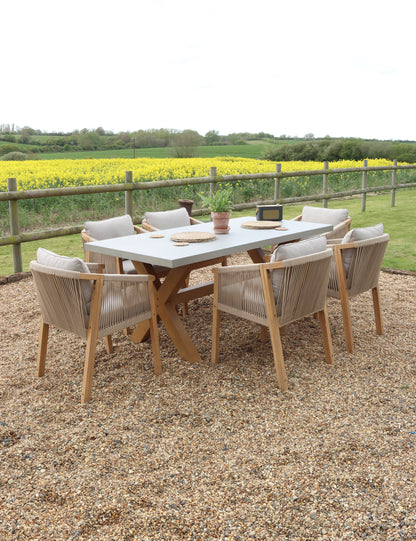 Luna 6 Seater Rectangular Concrete Dining Set with Roma Rope Dining Chairs