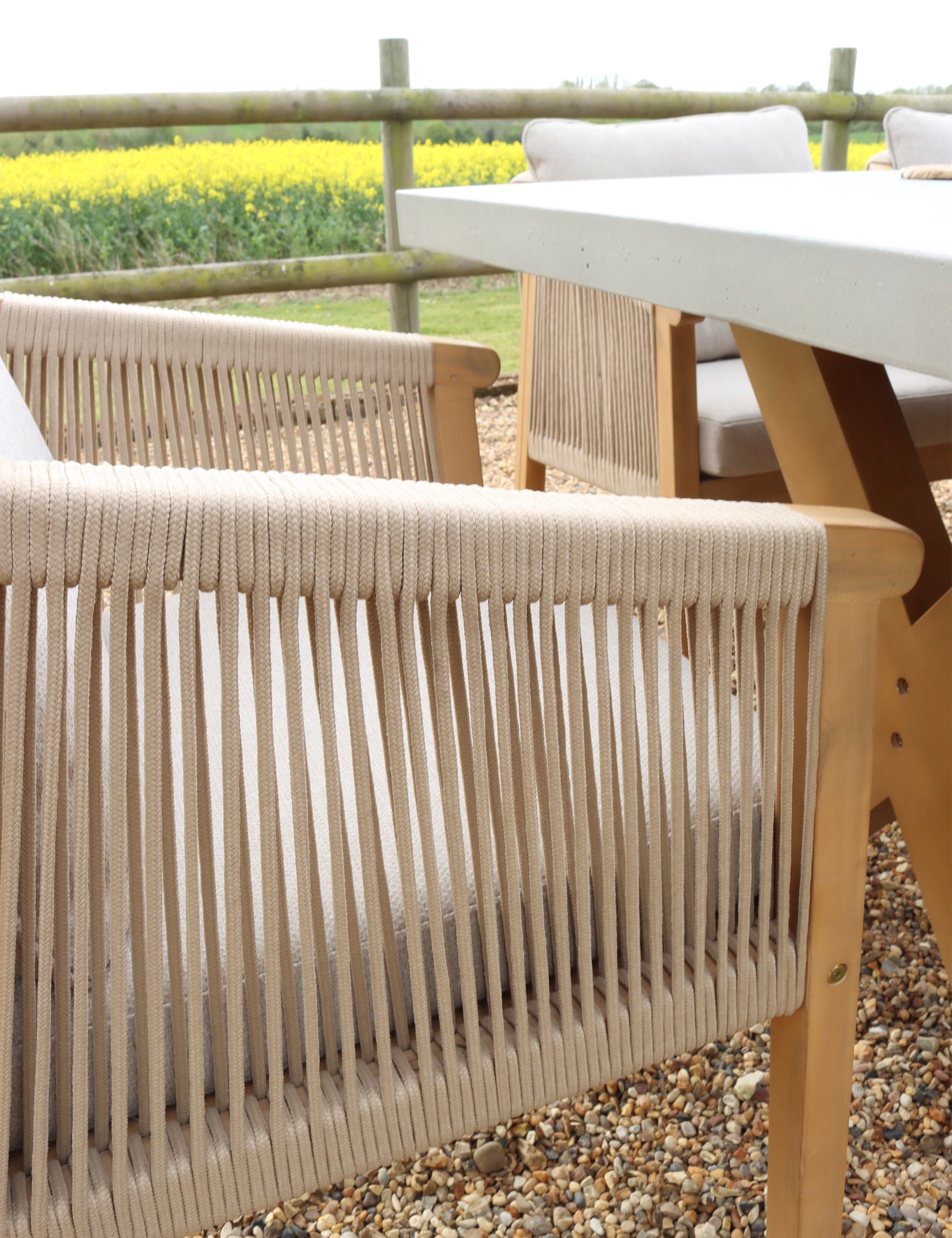 Luna 6 Seater Rectangular Concrete Dining Set with Roma Rope Dining Chairs