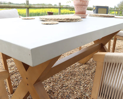 Luna 6 Seater Rectangular Concrete Dining Set with Roma Rope Dining Chairs