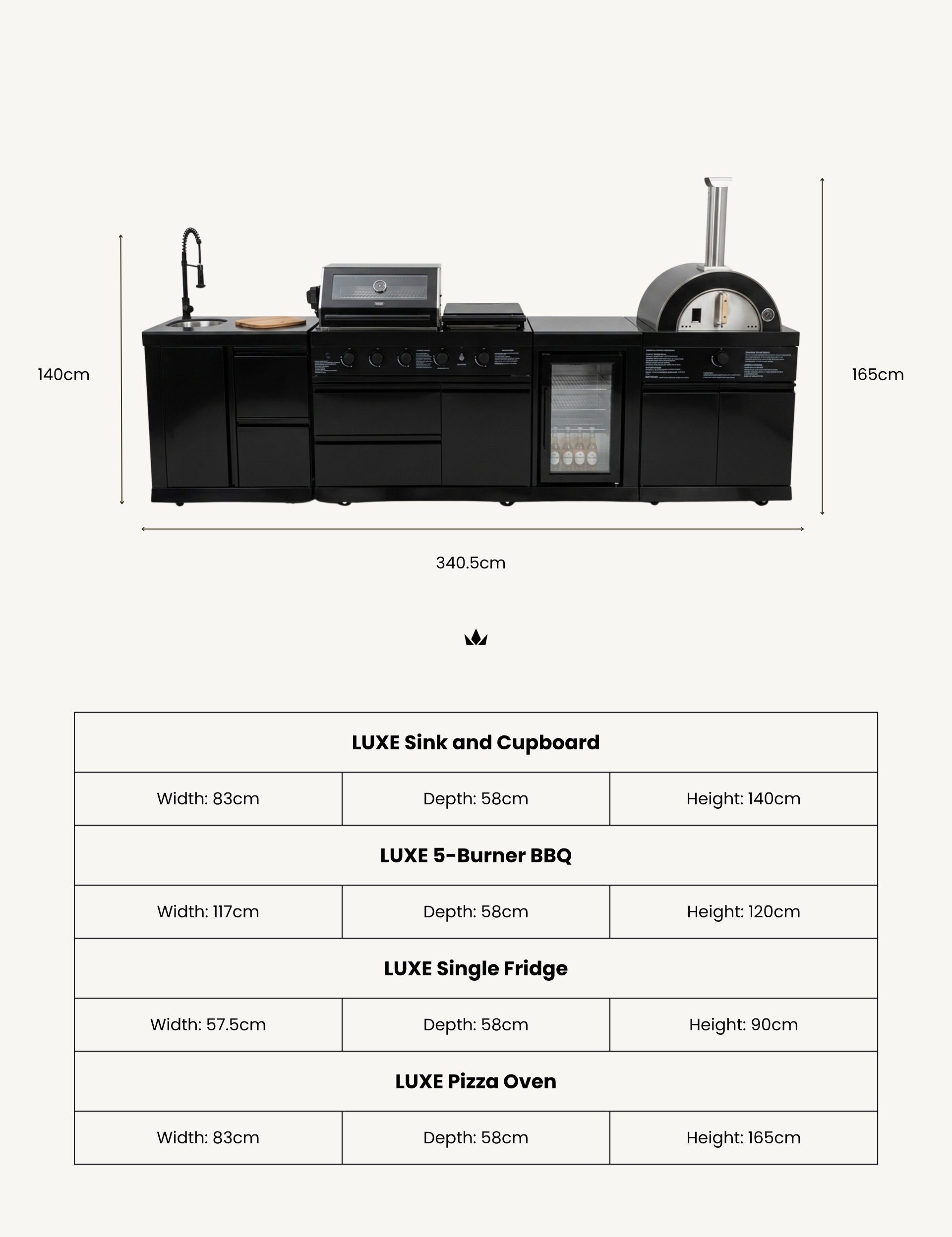 Image of Luxe Outdoor Kitchen 5 Burner with Sink, Pizza Oven and Fridge