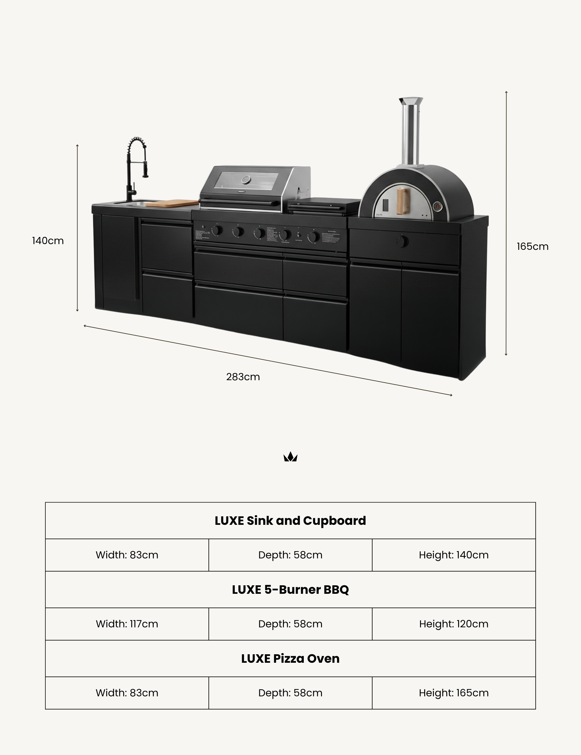 Image of Luxe Outdoor Kitchen 5 Burner with Sink and Pizza Oven
