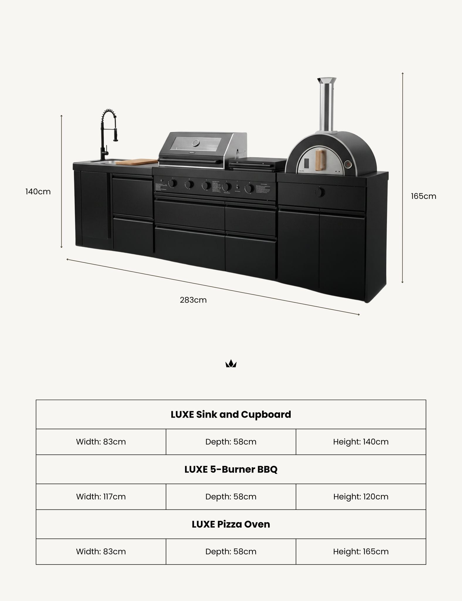 Image of Luxe Outdoor Kitchen 5 Burner with Sink and Pizza Oven