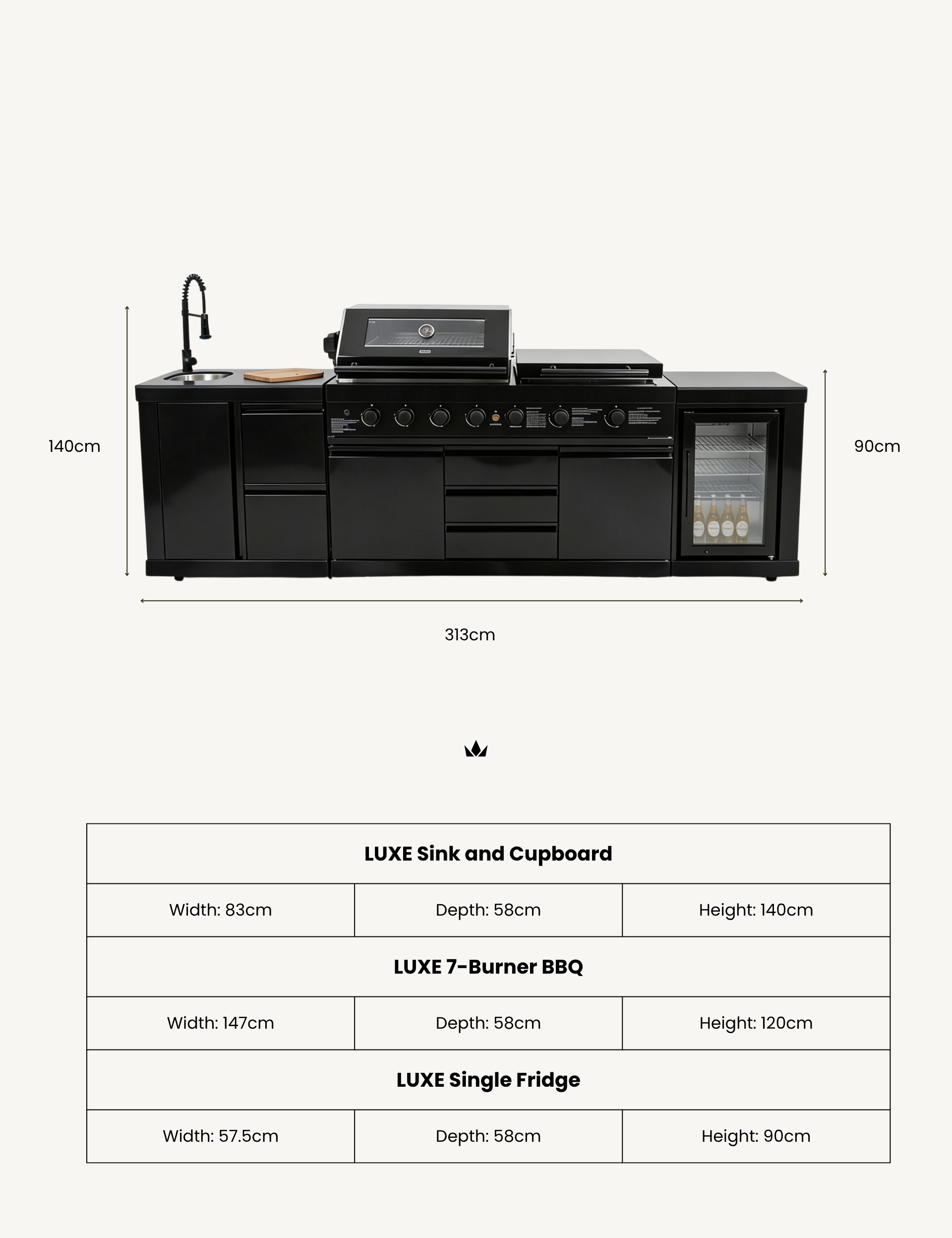 Image of Luxe Outdoor Kitchen 7 Burner with Sink and Fridge