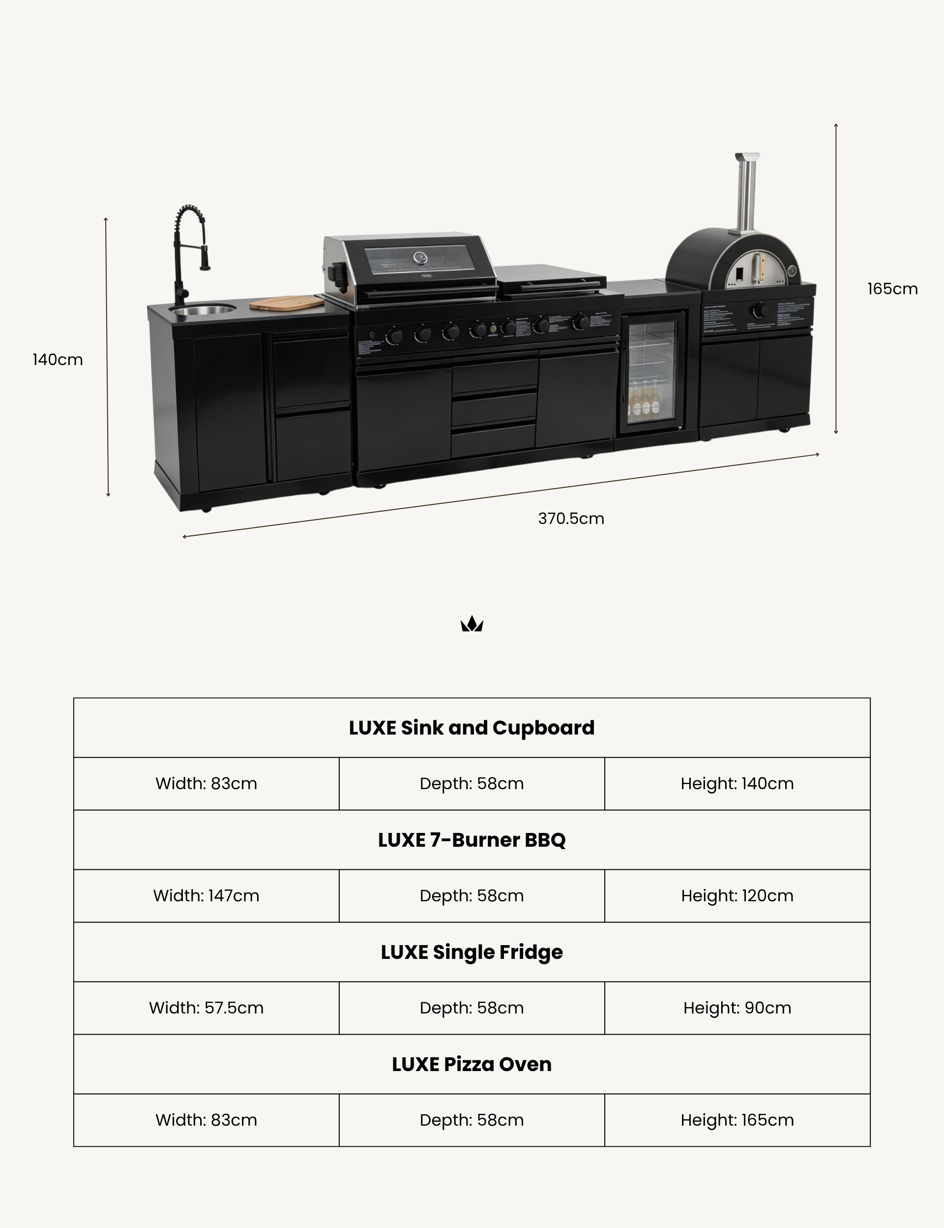 Image of Luxe Outdoor Kitchen 7 Burner with Sink, Pizza Oven and Fridge