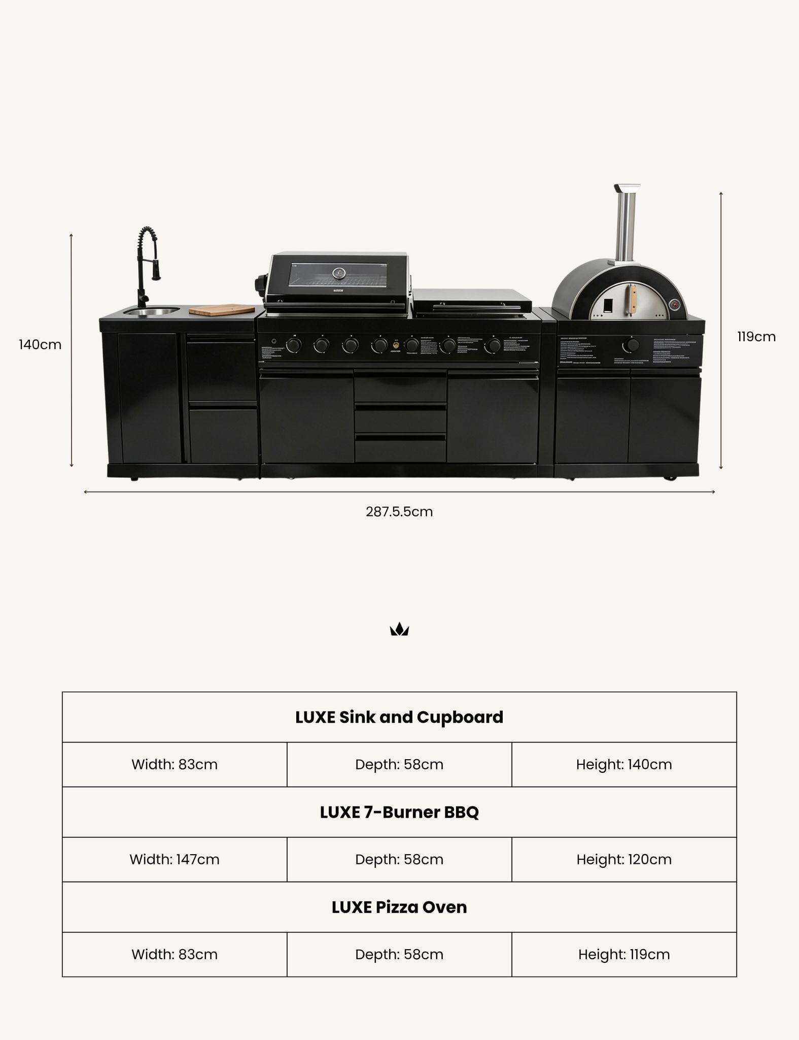 Image of Luxe Outdoor Kitchen 7 Burner with Sink and Pizza Oven
