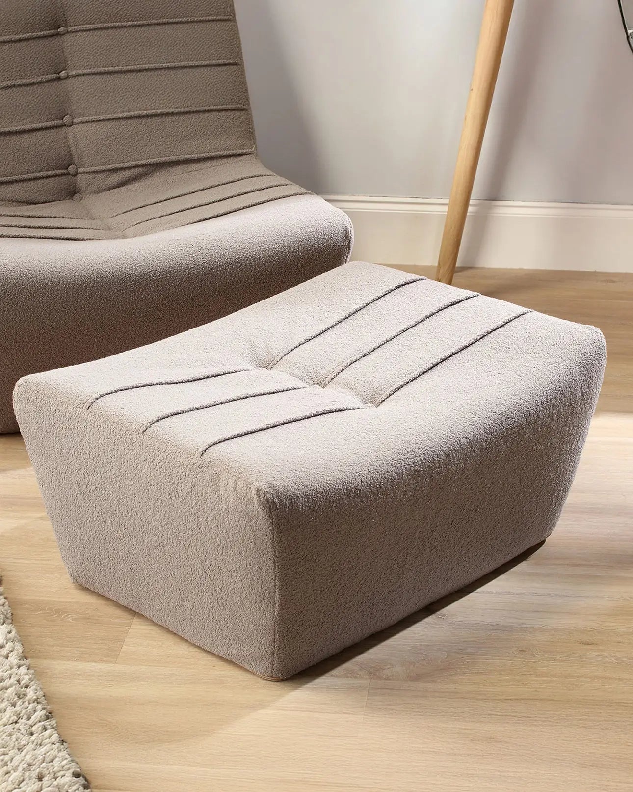 Arlo Grey Boucle Footstool