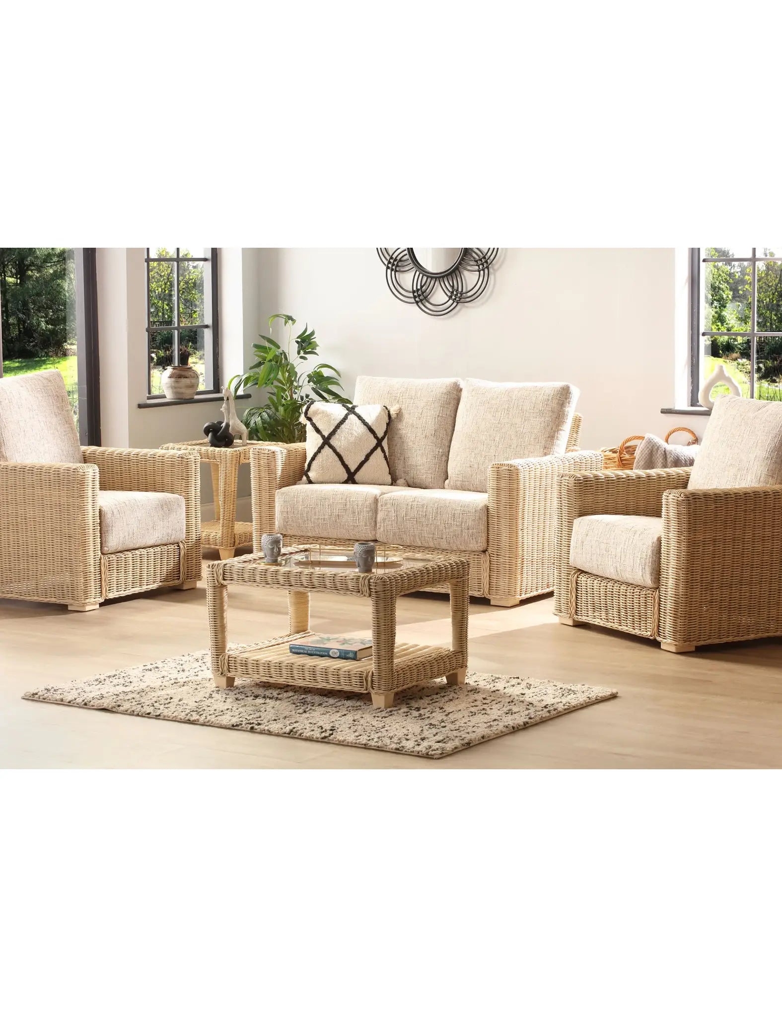 Image of Santorini 2 Seater 3 Piece Conservatory Sofa Suite- Modern Rattan