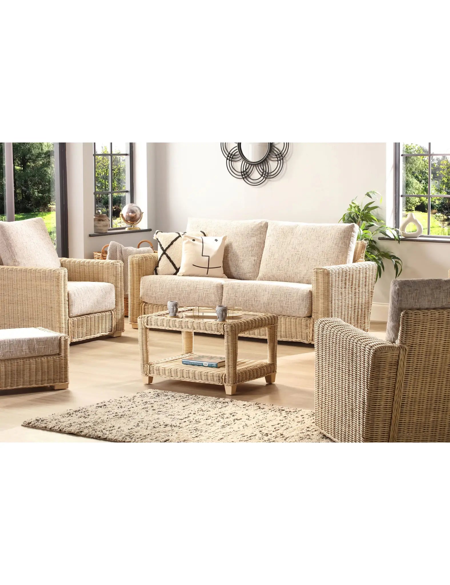 Image of Santorini 3 Seater Conservatory 3 Piece Sofa Set - Modern Rattan