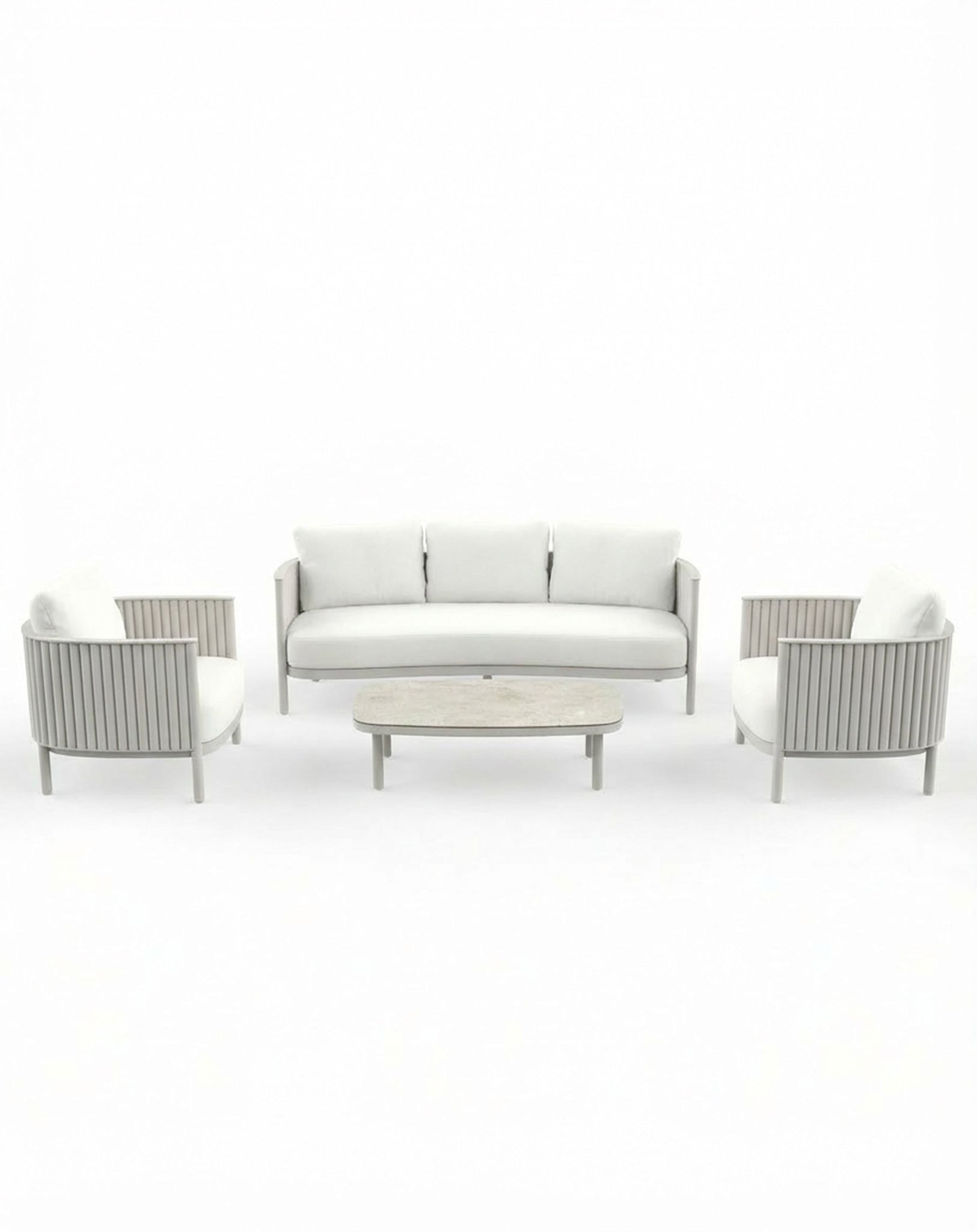 Image of Outdoor furniture set with a sofa and chairs on a white background