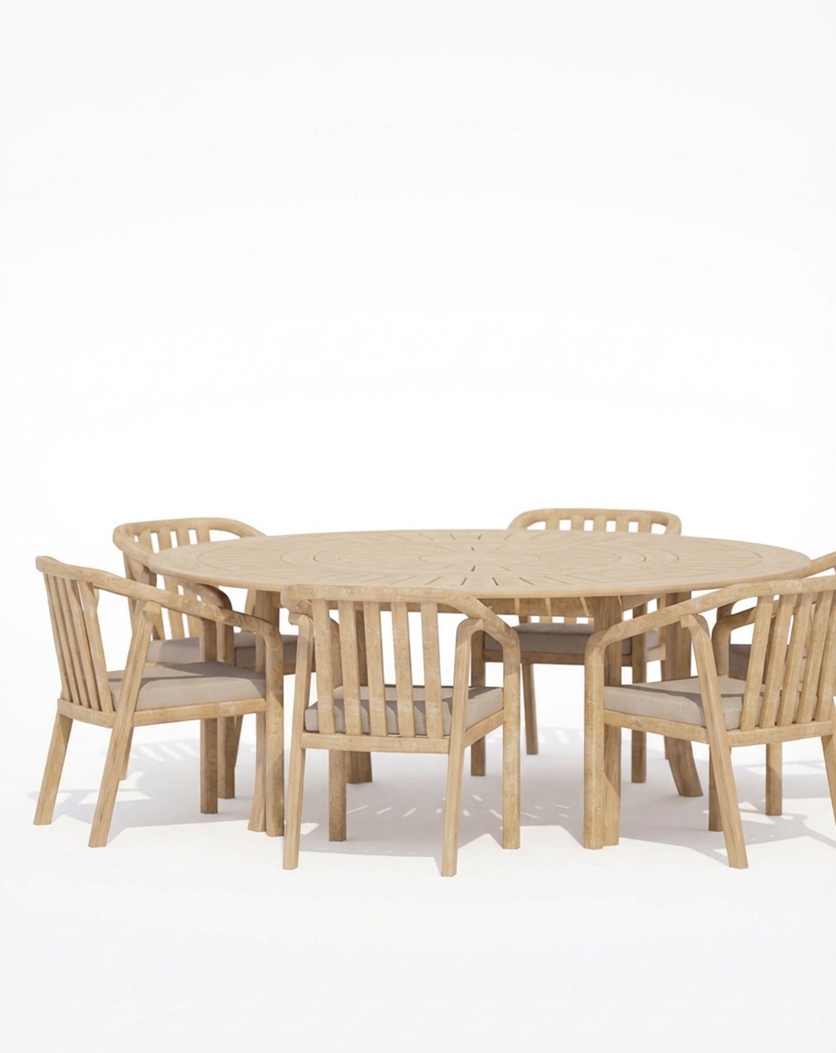Image of MARIS 6-Seater Round Dining Set with Wooden Lazy Susan