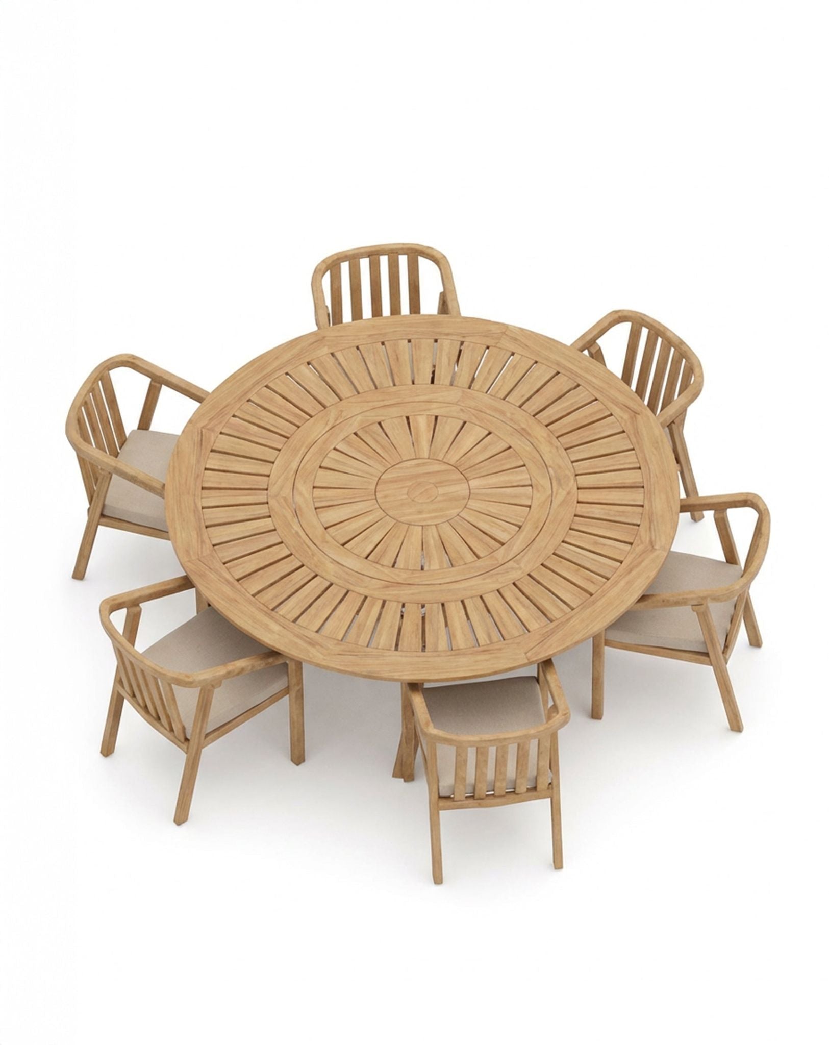 Image of MARIS 6-Seater Round Dining Set with Wooden Lazy Susan