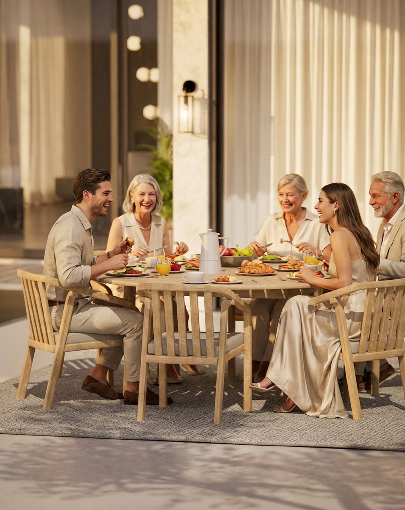 Image of MARIS 6-Seater Round Dining Set with Wooden Lazy Susan