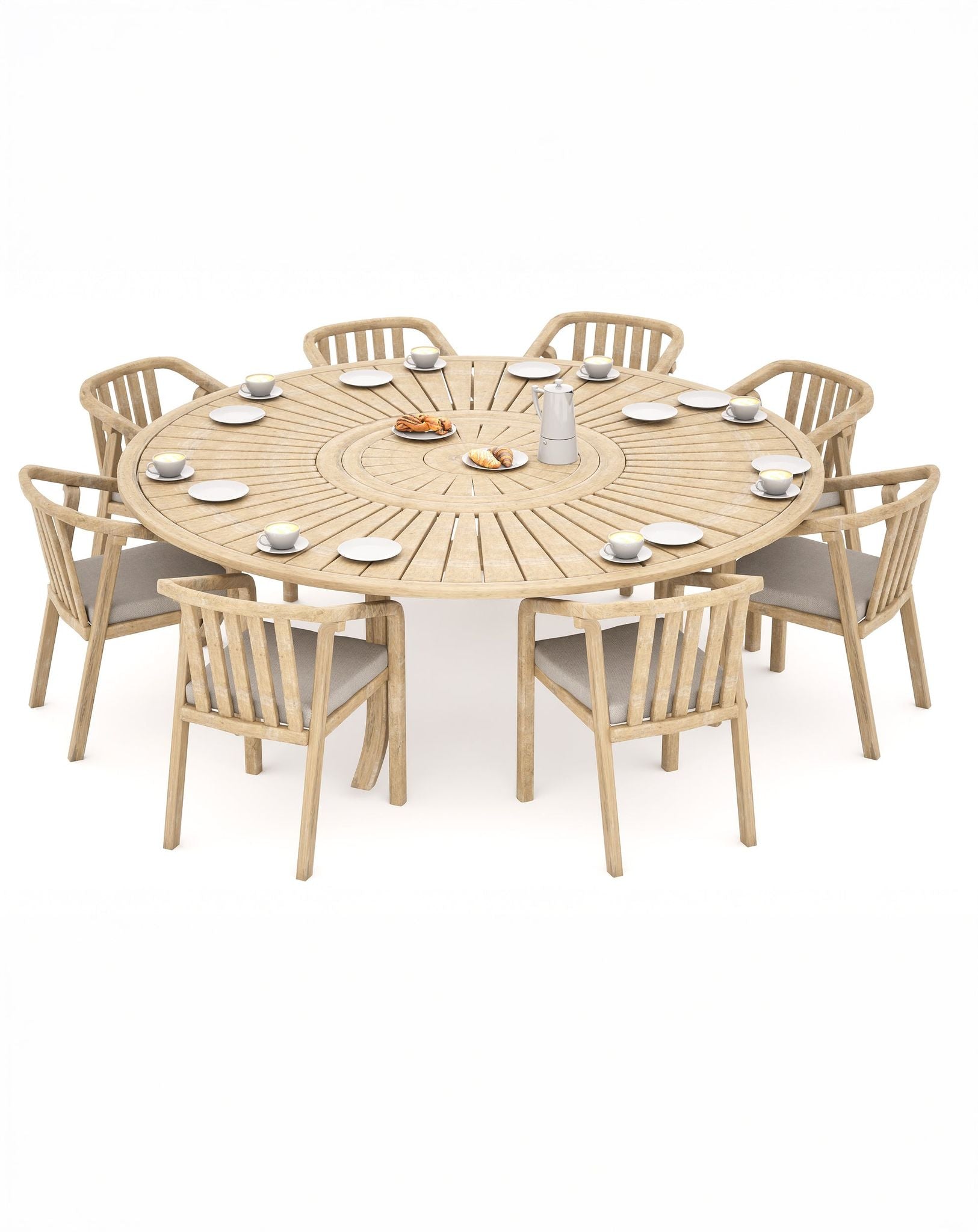 Image of MARIS 8-Seater Round Dining Set with Wooden Lazy Susan