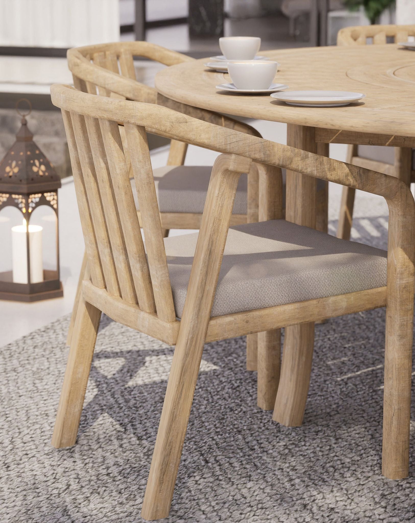 Image of MARIS 8-Seater Round Dining Set with Wooden Lazy Susan