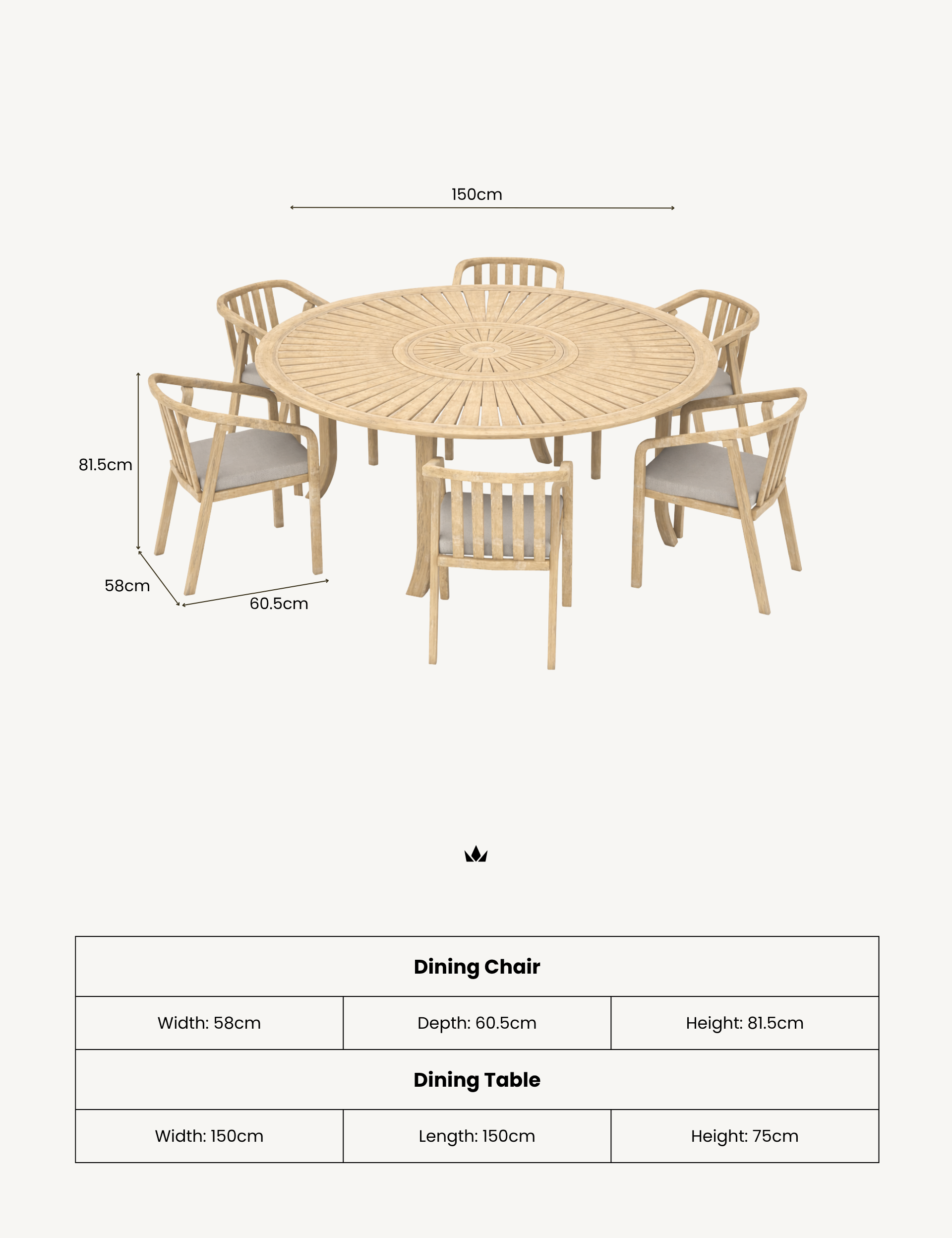 Image of MARIS 6-Seater Round Dining Set with Wooden Lazy Susan