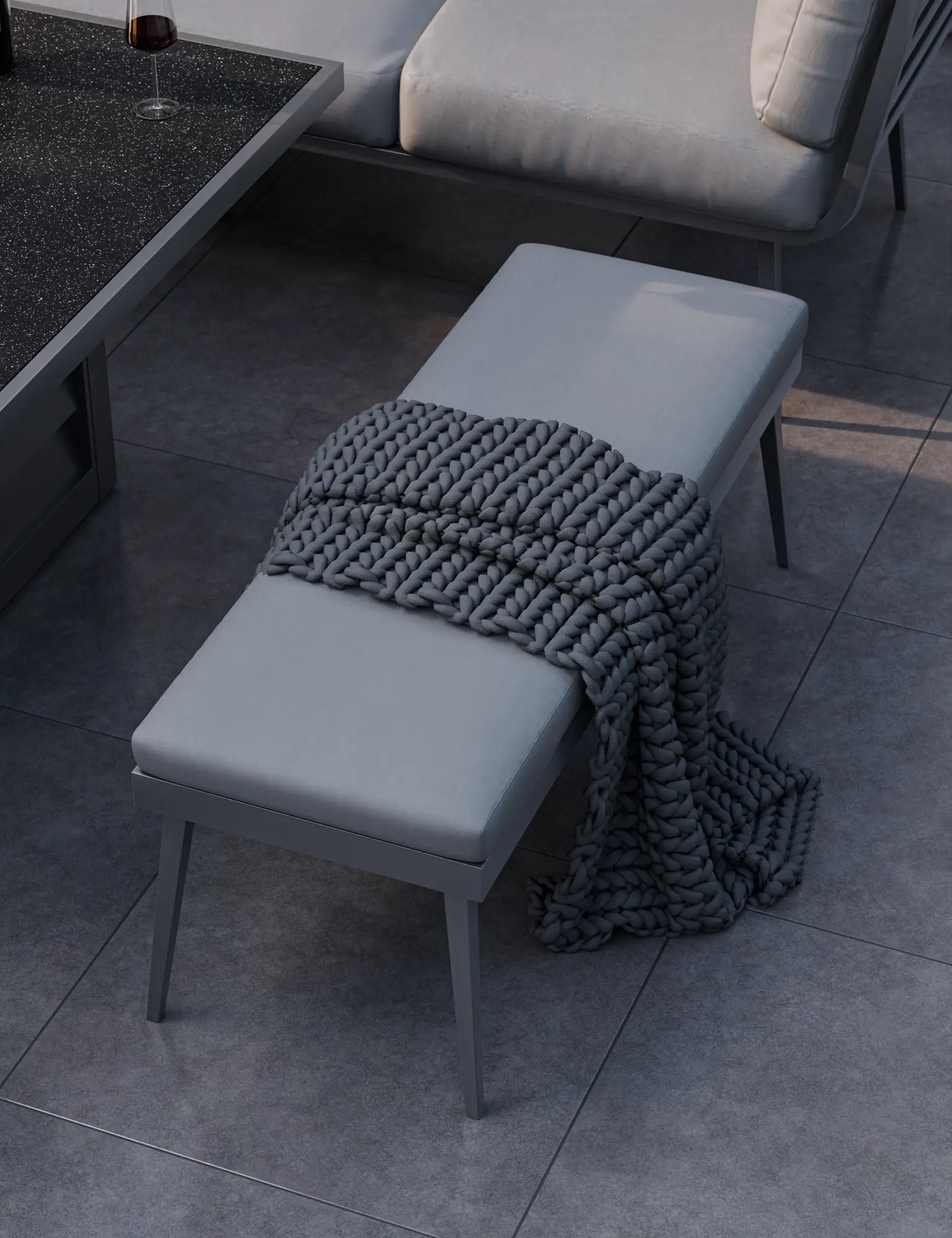 Mayfair Corner Lounging Set with Fire Pit Table and 2 Benches