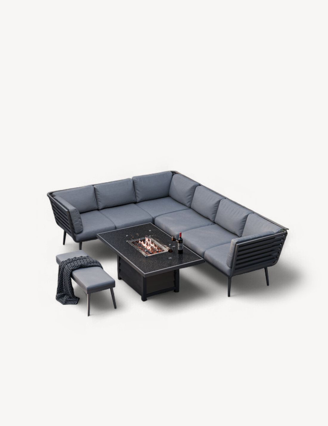 Mayfair Corner Lounging Set with Fire Pit Table and 1 Bench