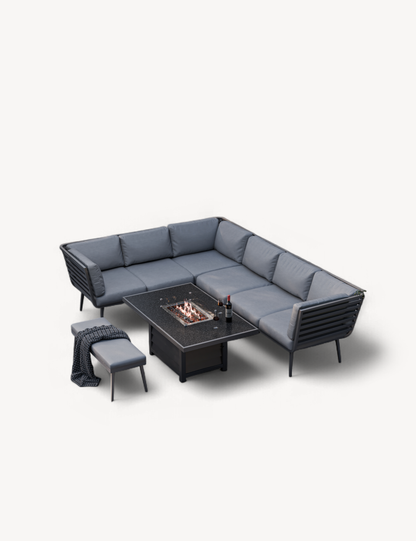 Mayfair Corner Lounging Set with Fire Pit Table and 1 Bench