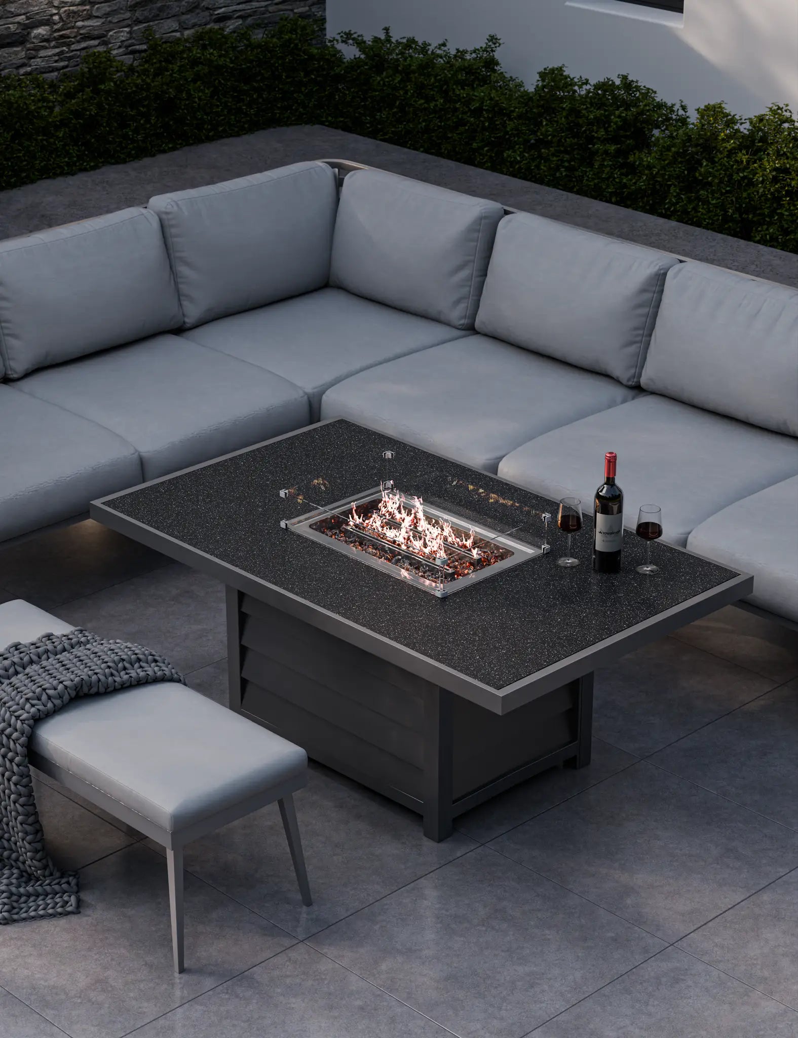 Mayfair Corner Lounging Set with Fire Pit Table and 1 Bench