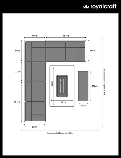 Mayfair Corner Lounging Set with Fire Pit Table and 1 Bench