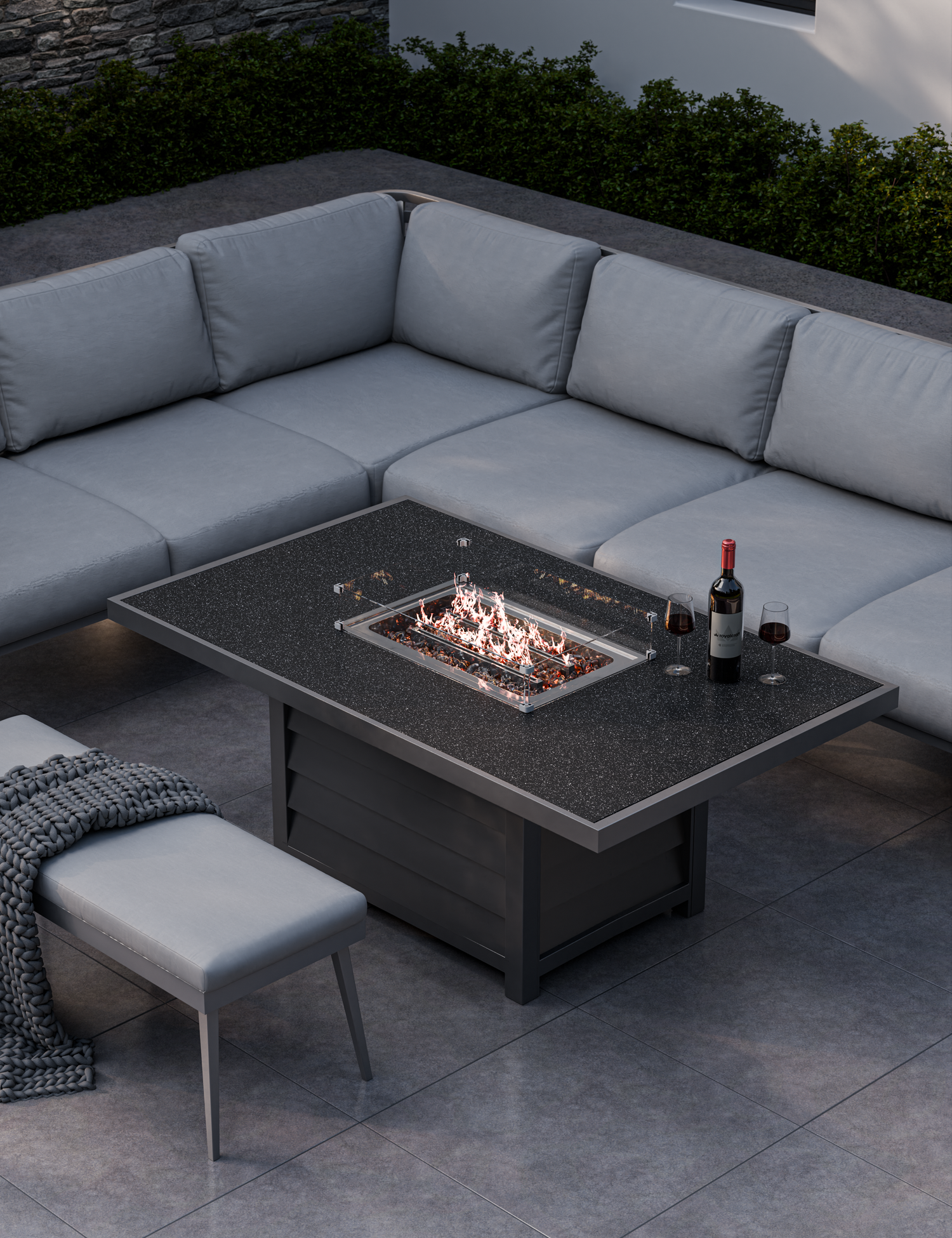 Mayfair Corner Lounging Set with Fire Pit Table and 1 Bench