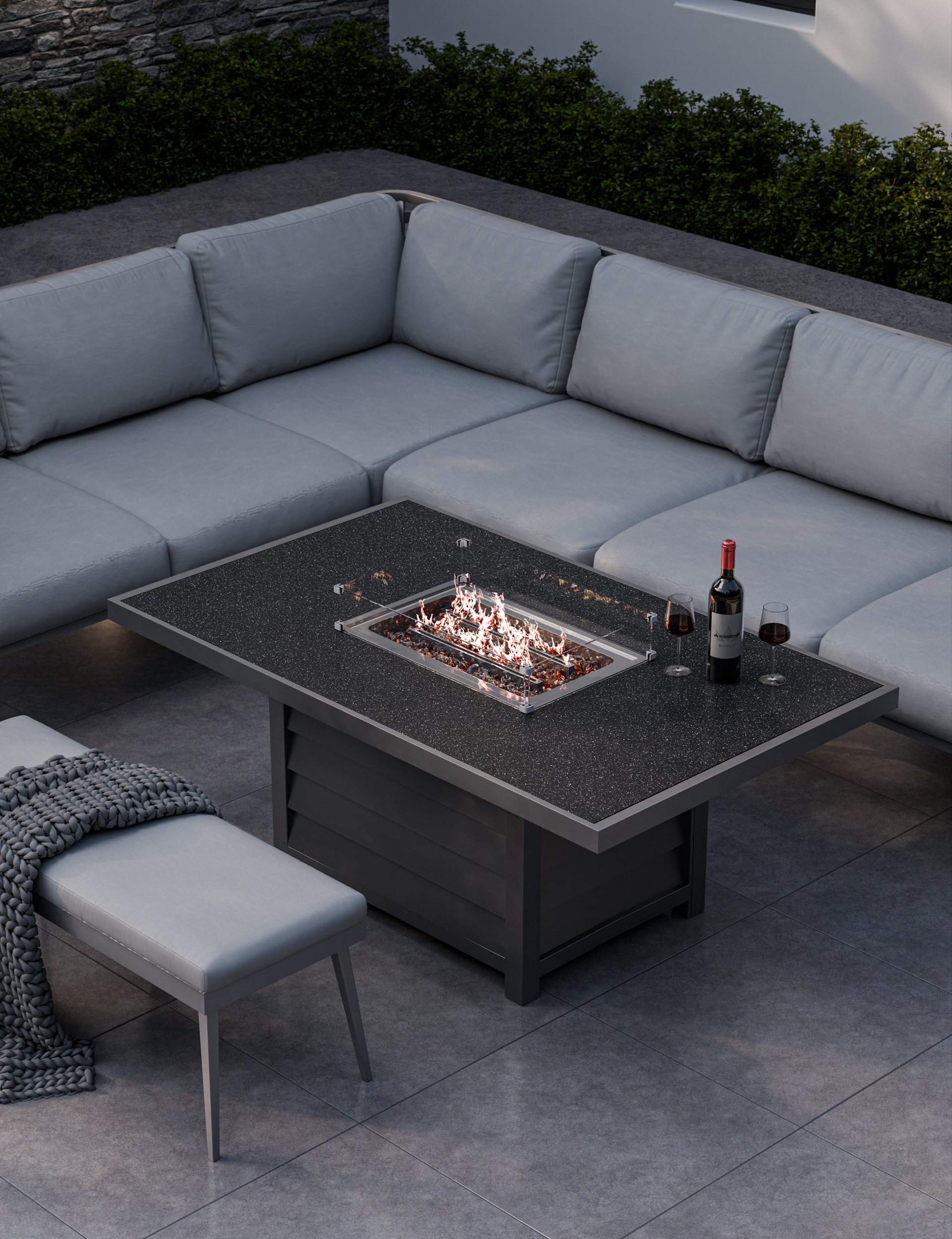 Mayfair Corner Lounging Set with Fire Pit Table and 1 Bench