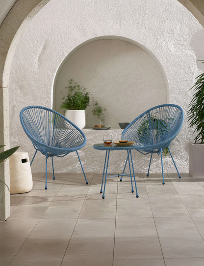 Monaco 2 Seater Egg Chair Bistro Set - Light Blue