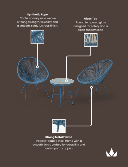 Monaco 2 Seater Egg Chair Bistro Set - Light Blue