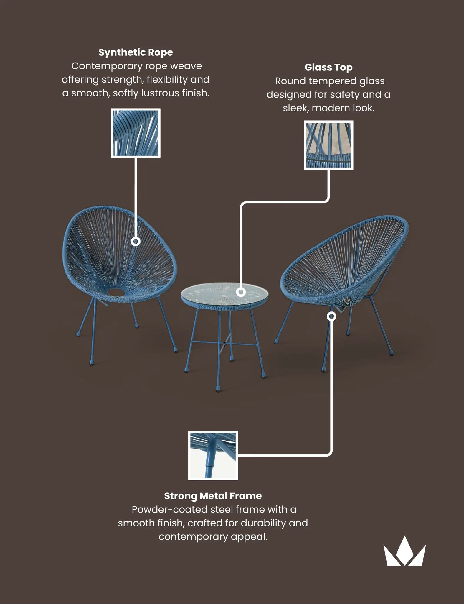 Monaco 2 Seater Egg Chair Bistro Set - Light Blue