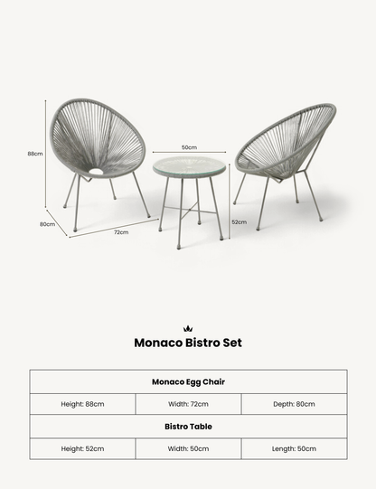 Monaco 2 Seater Egg Chair Bistro Set - Grey