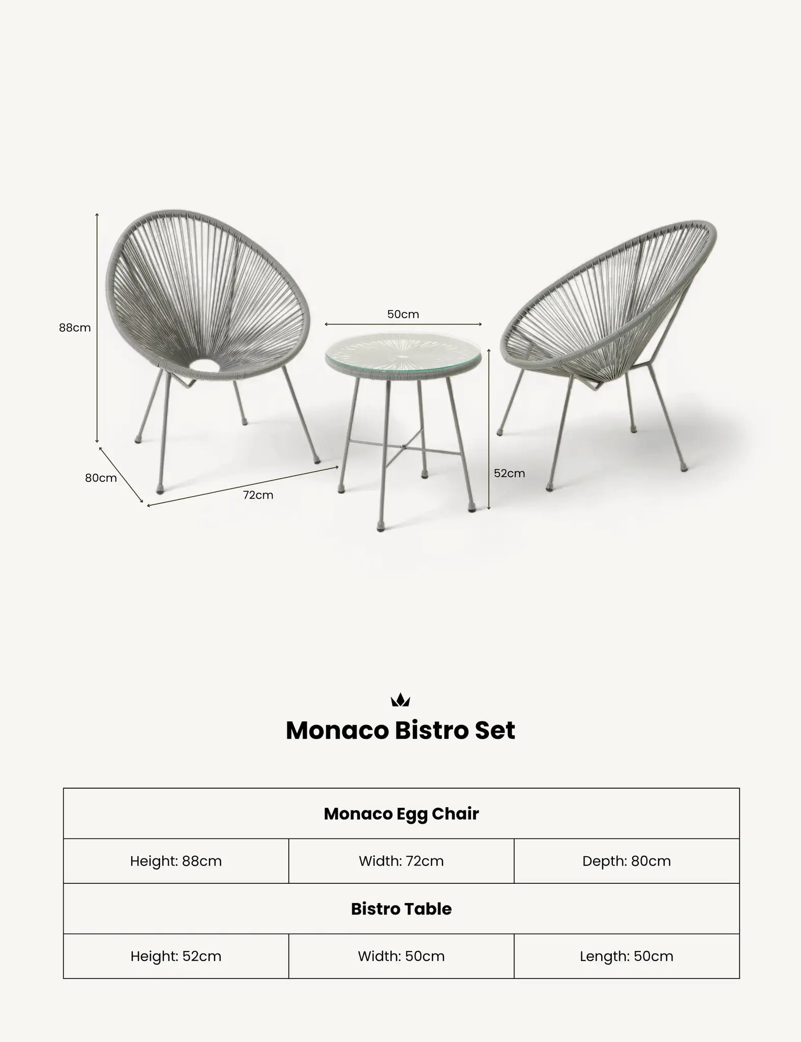 Monaco 2 Seater Egg Chair Bistro Set - Grey