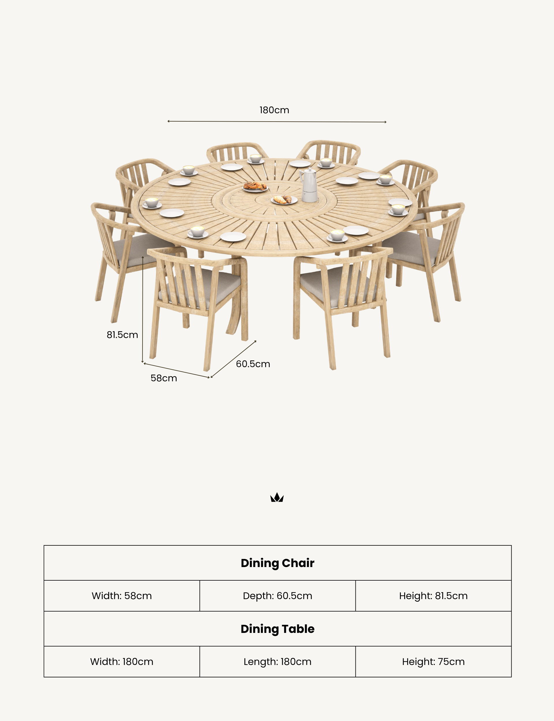 Image of MARIS 8-Seater Round Dining Set with Wooden Lazy Susan