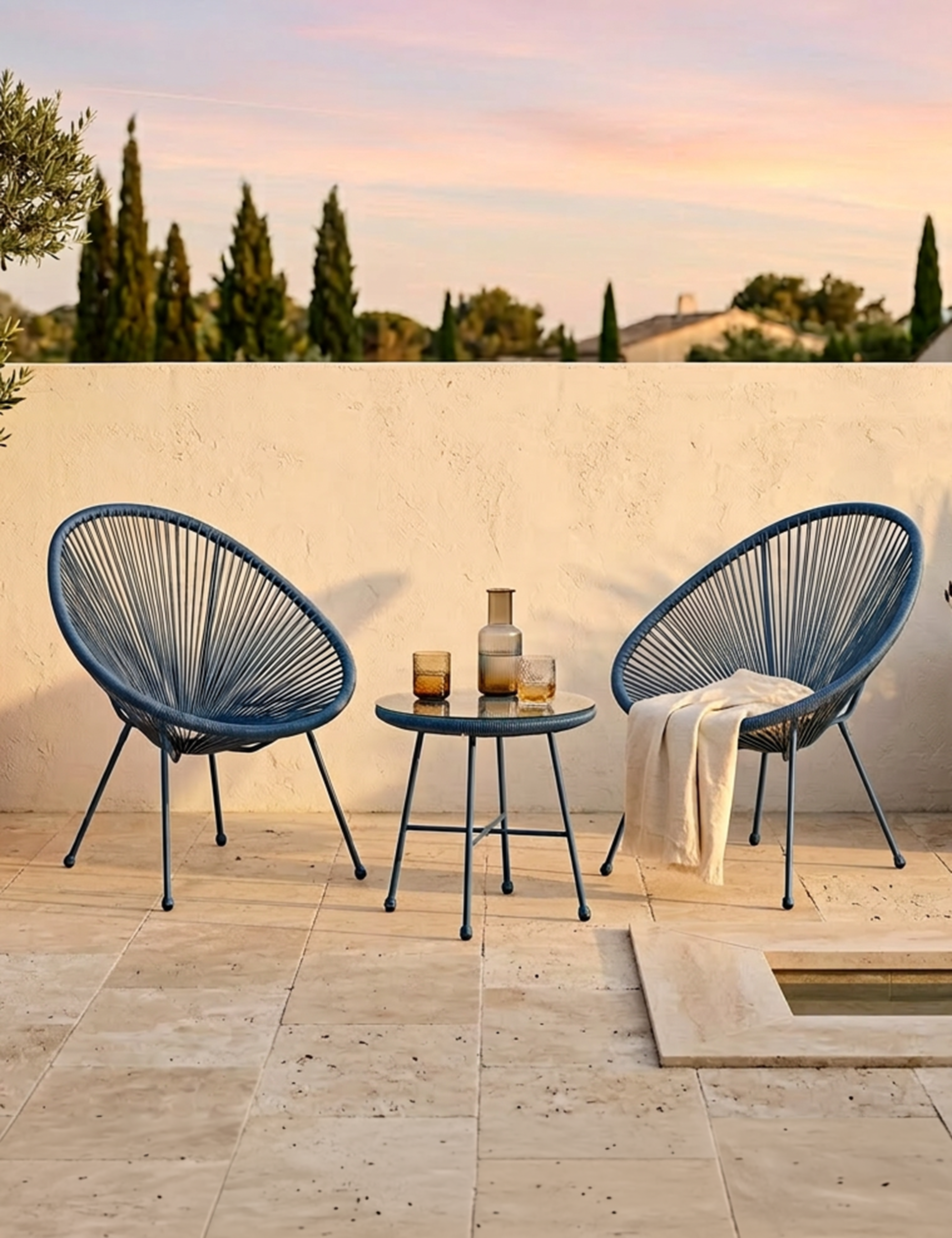 Image of Monaco 2 Seater Egg Chair Bistro Set - Light Blue