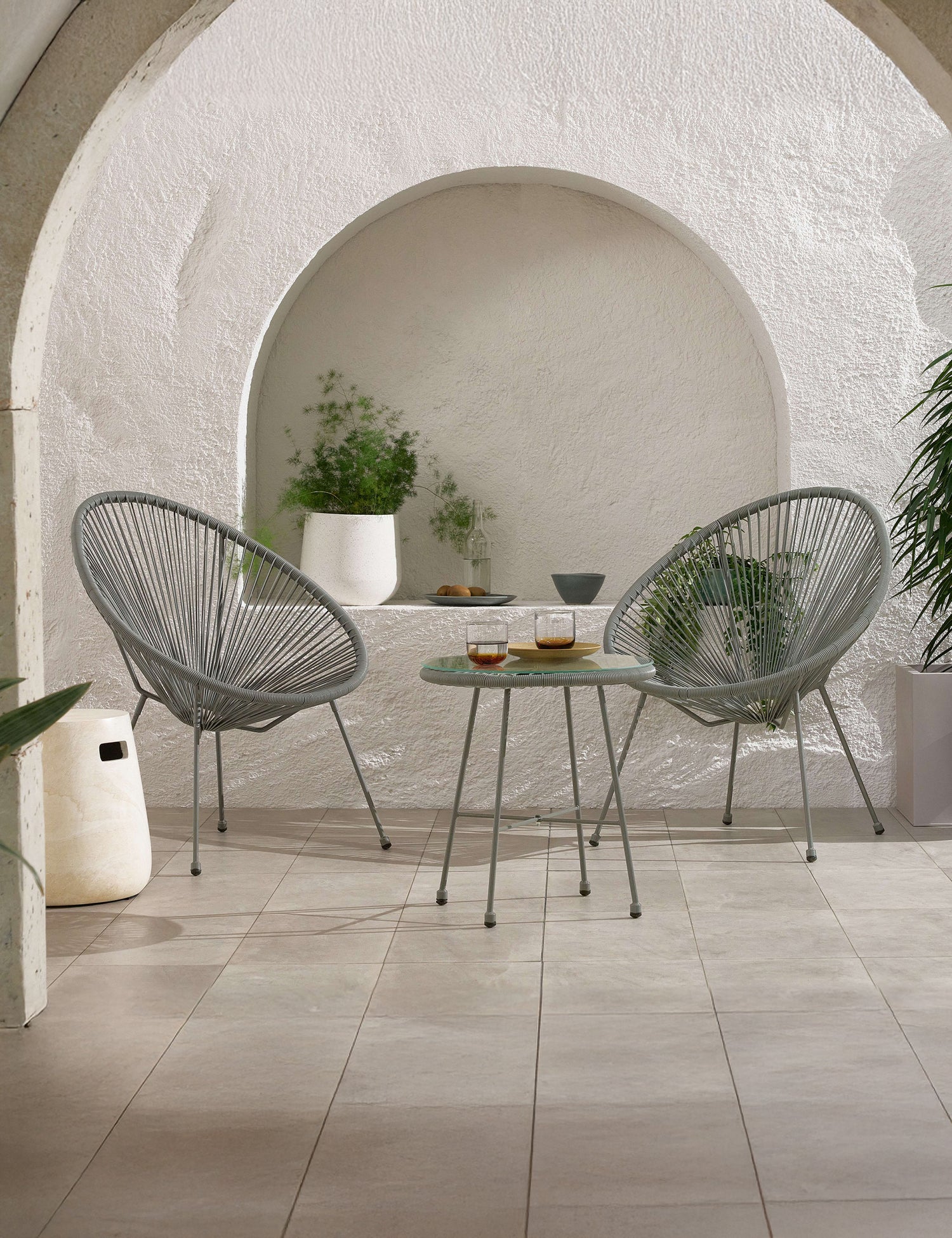 Monaco Grey Egg Chair Set Chairs Glass Table for Garden
