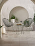 Modern grey outdoor bistro set with two chairs and round table