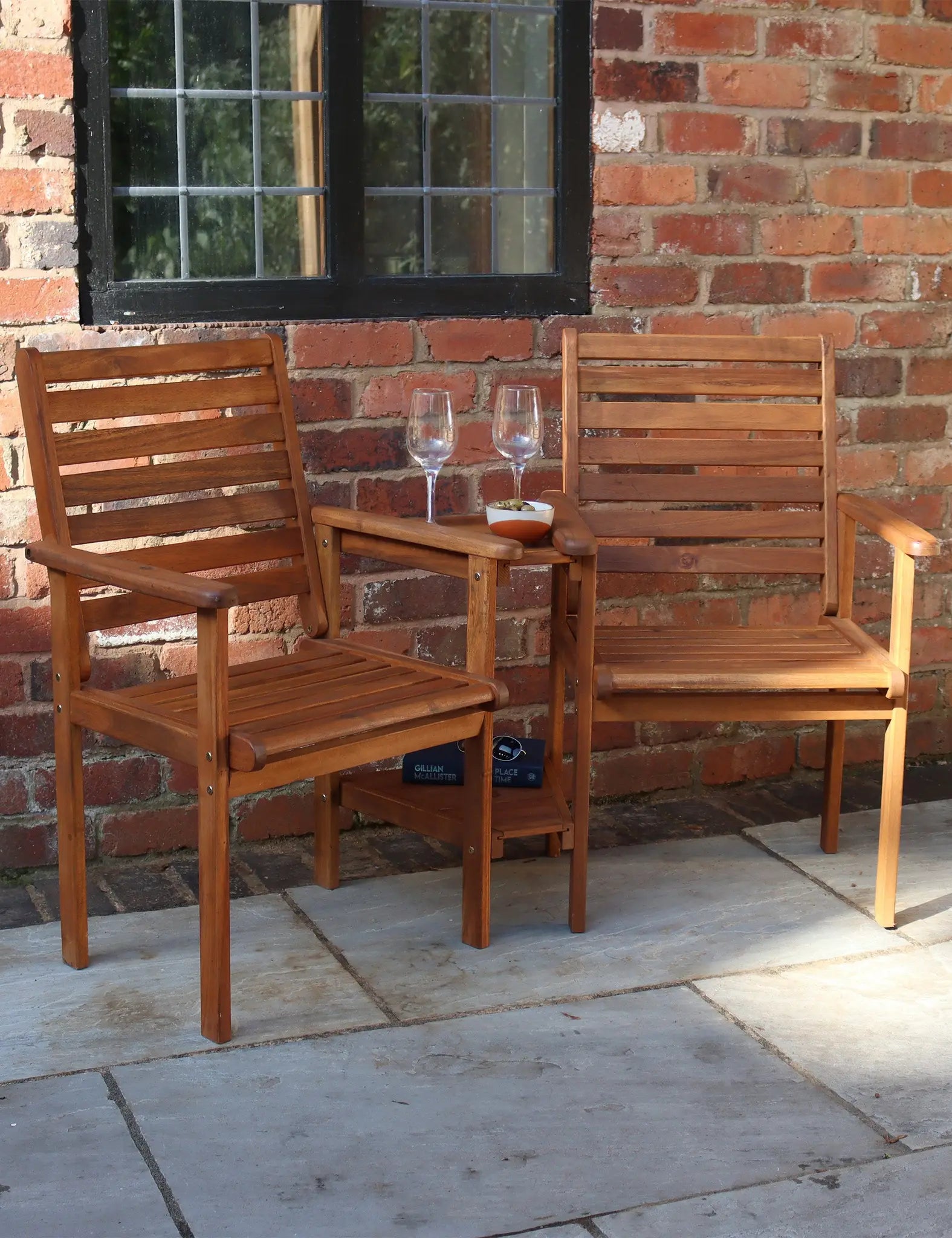 Image of Wooden Napoli duo love chairs on patio