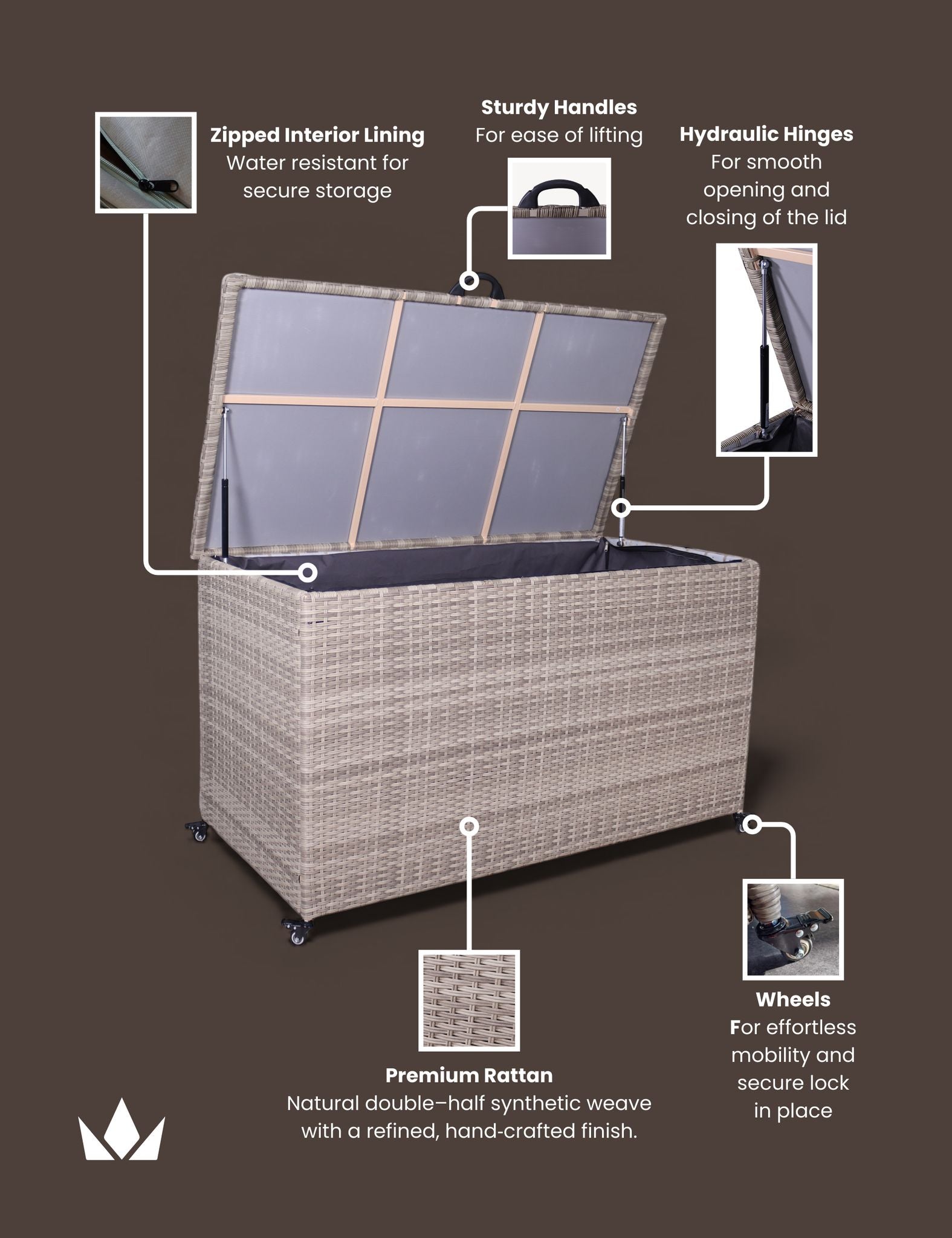 Natural Weave 510L KD Cushion Storage Box