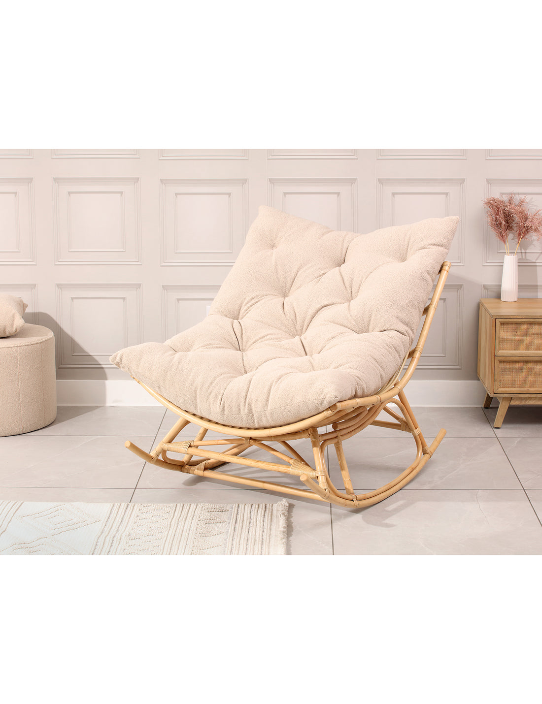 York Rattan Papasan Rocking Chair - Square Shape Cushion