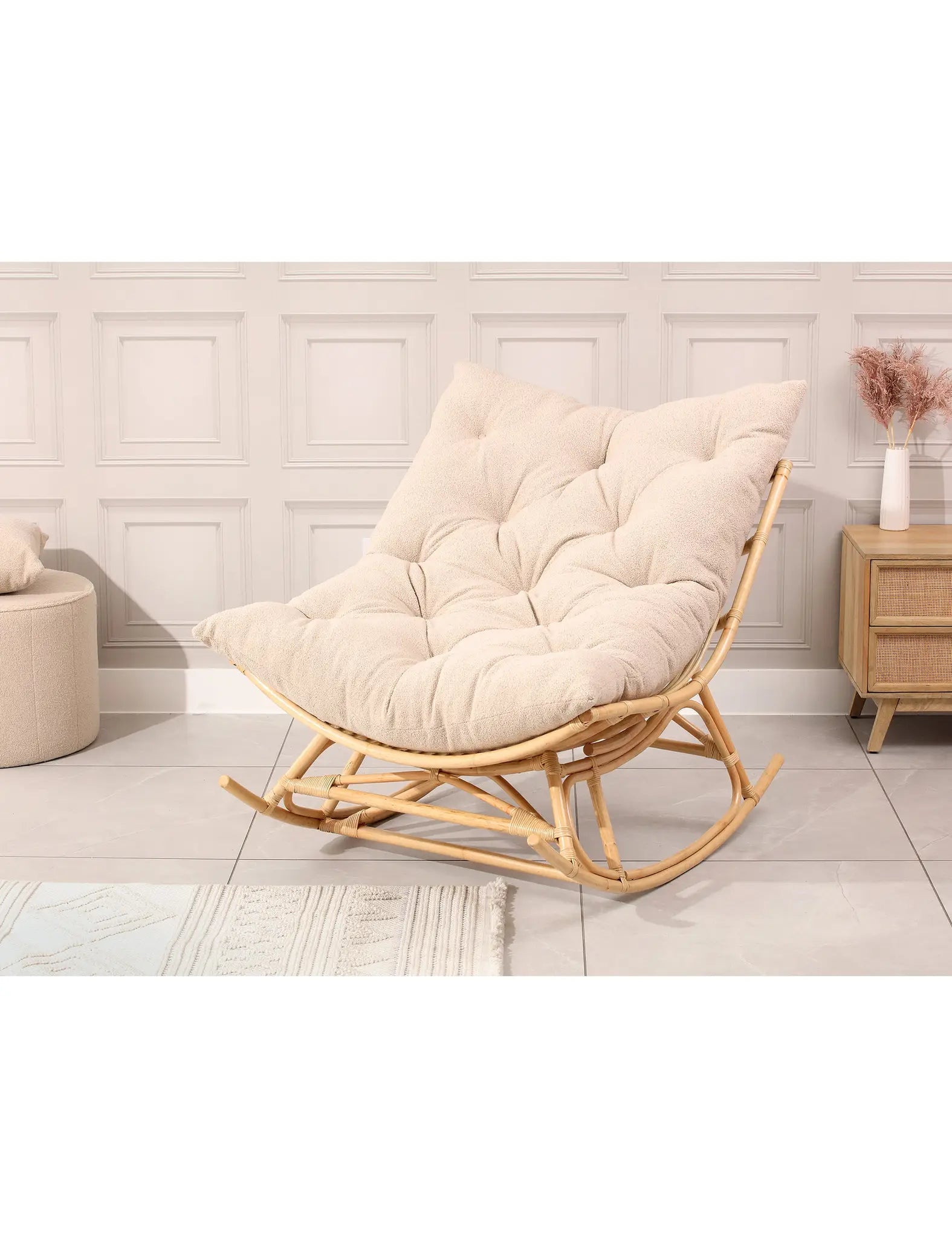 Image of York Rattan Papasan Rocking Chair - Square Shape Cushion