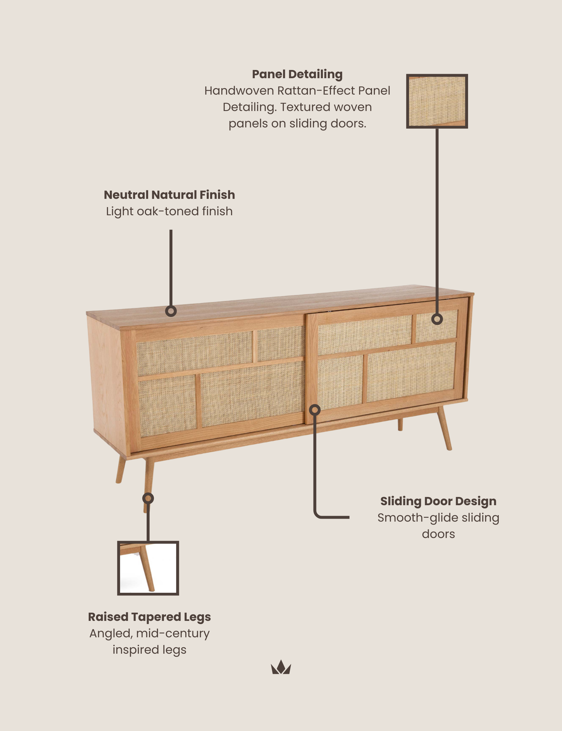 Image of OURA Natural Oak Rattan Sideboard