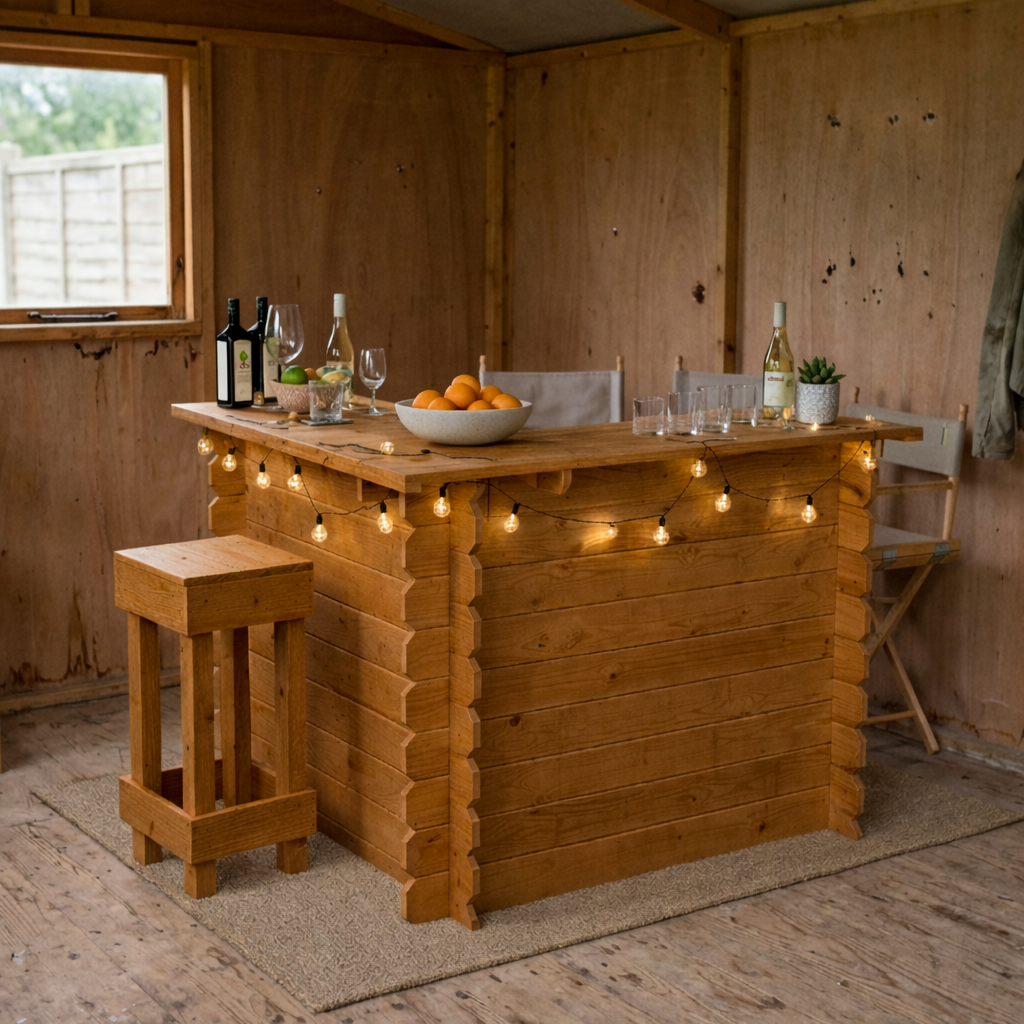 Image of Wooden Interlock Corner Bar – Handmade Rustic Garden & Home Bar