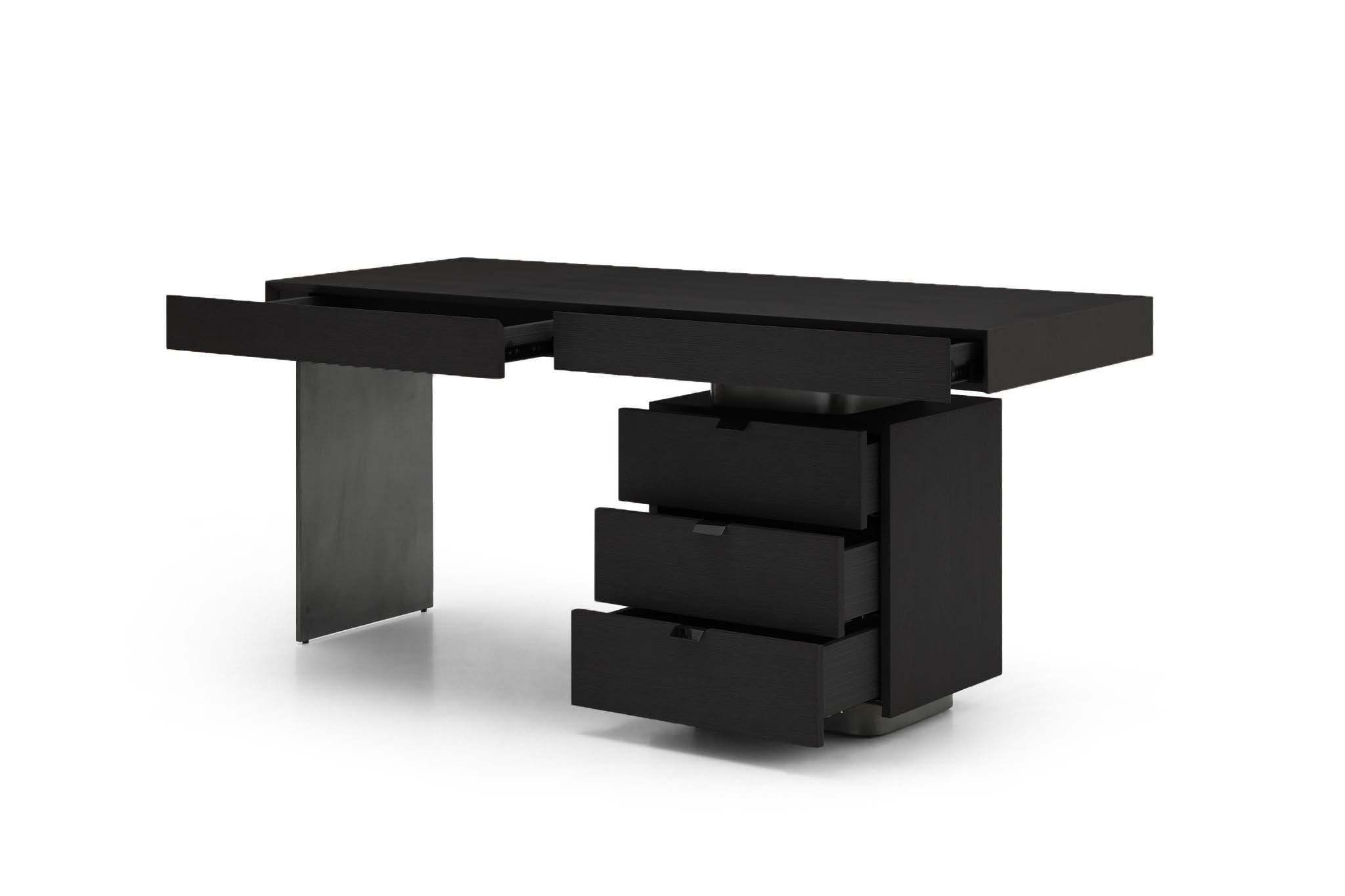 Image of Oston Office Desk - Smoke Oak - Right Hand Drawers