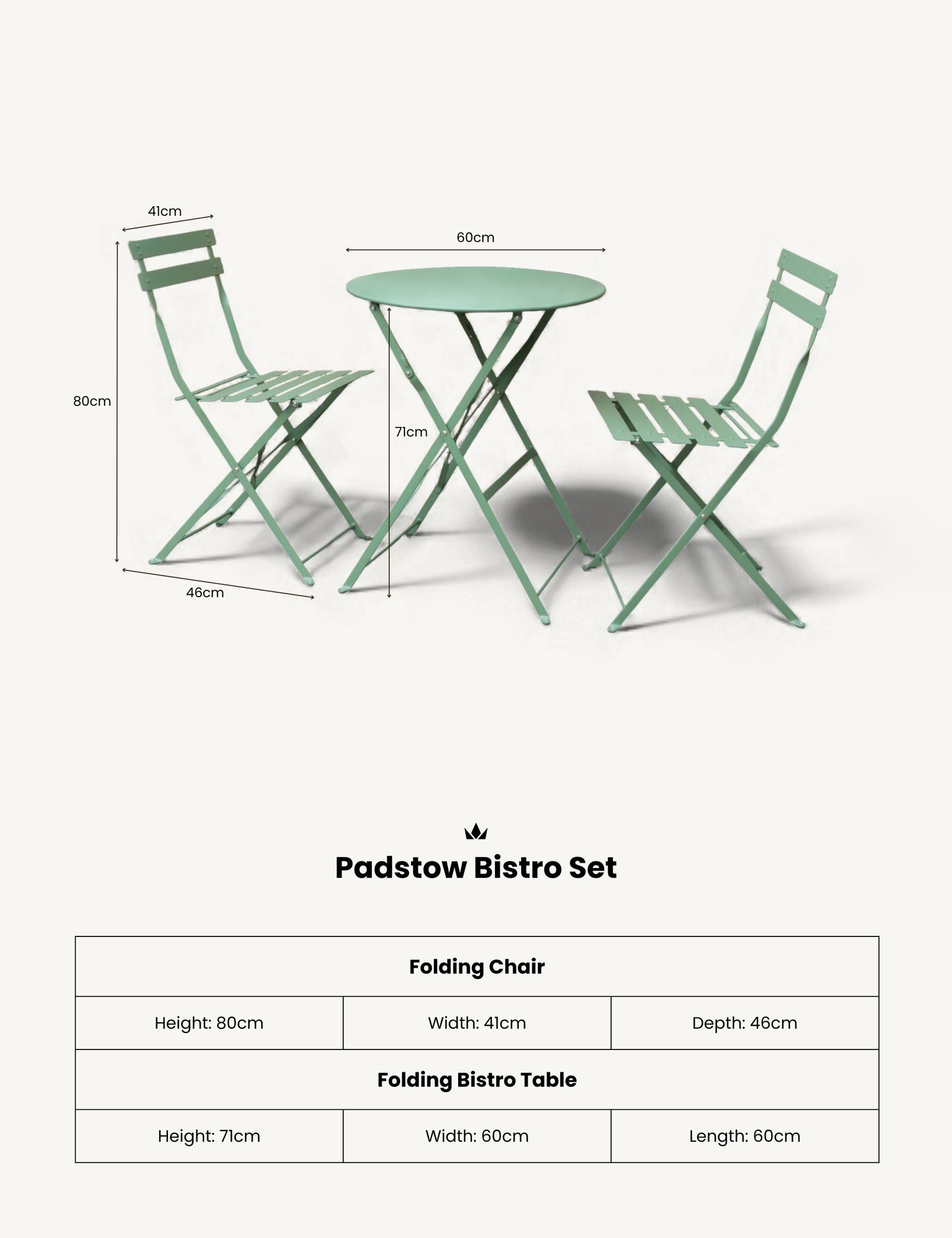 Image of Padstow Folding Bistro Set Moss
