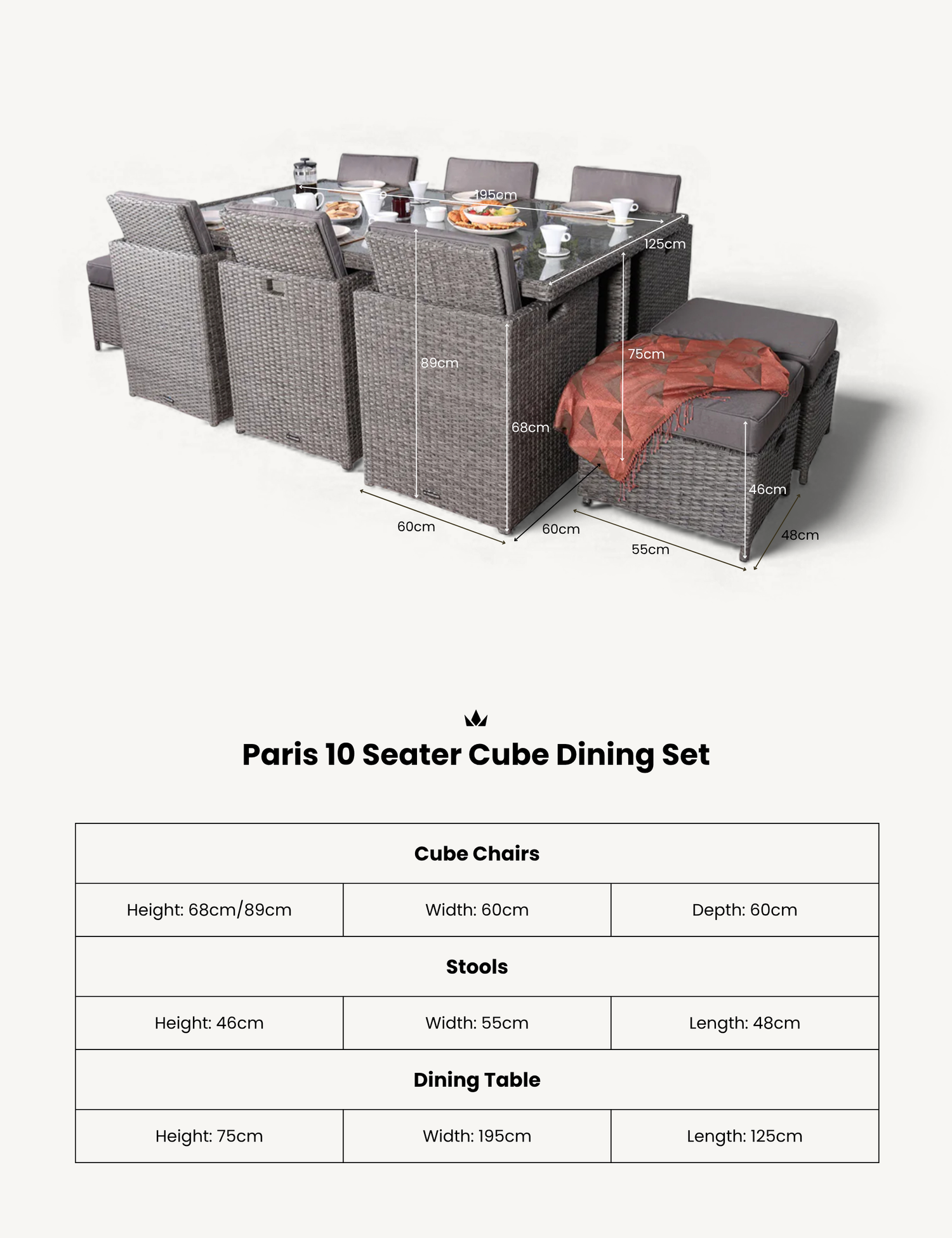 Paris 10 Seater Cube Dining Set