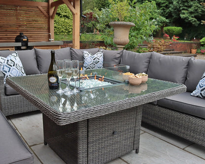 Paris 8 Seater Deluxe Modular Corner Dining &amp; Lounging Set -with Square Fire Pit Table