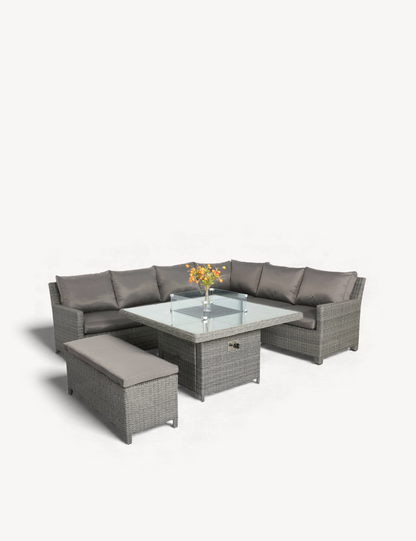 Paris 8 Seater Deluxe Modular Corner Dining &amp; Lounging Set -with Square Fire Pit Table