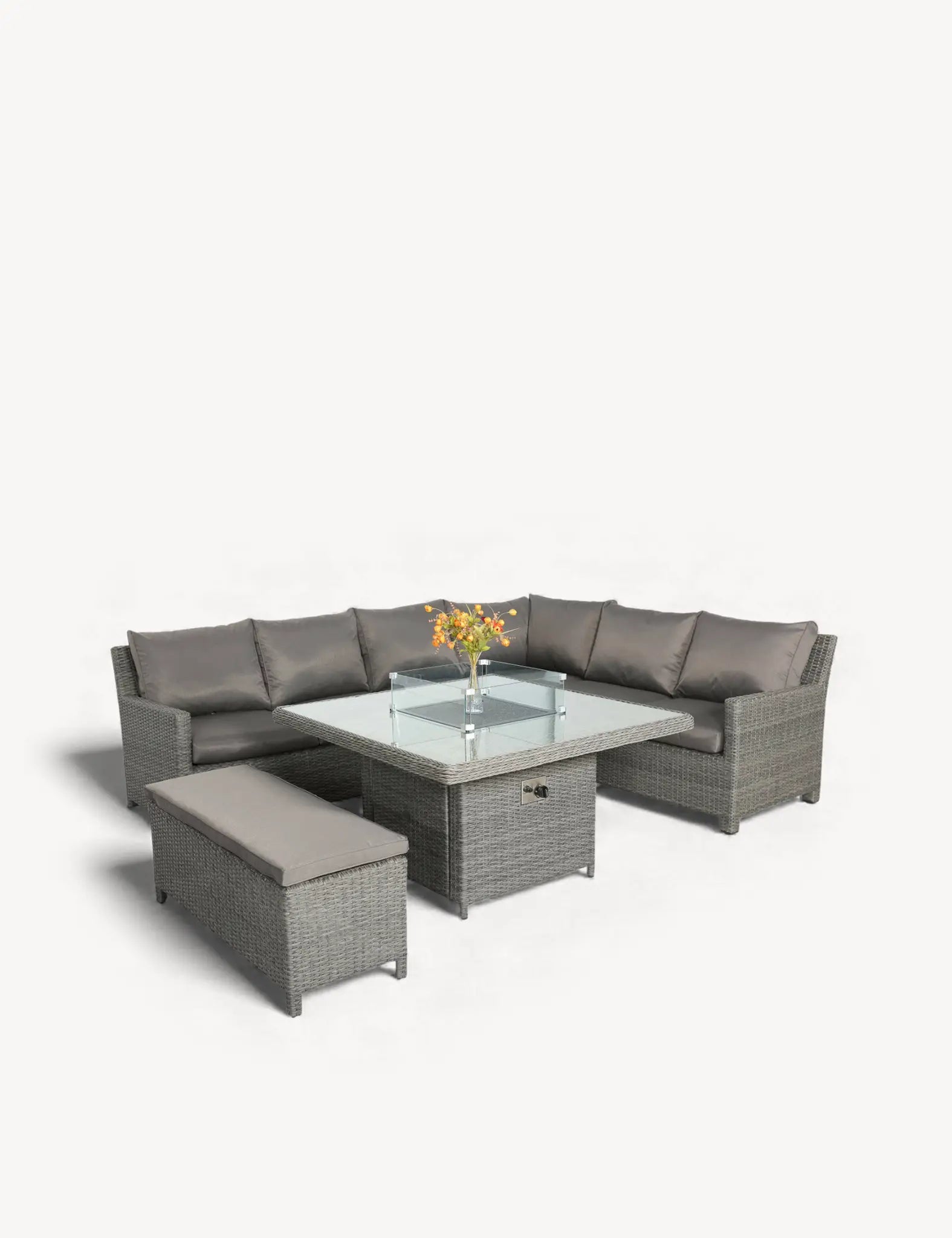 Paris 8 Seater Deluxe Modular Corner Dining & Lounging Set -with Square Fire Pit Table