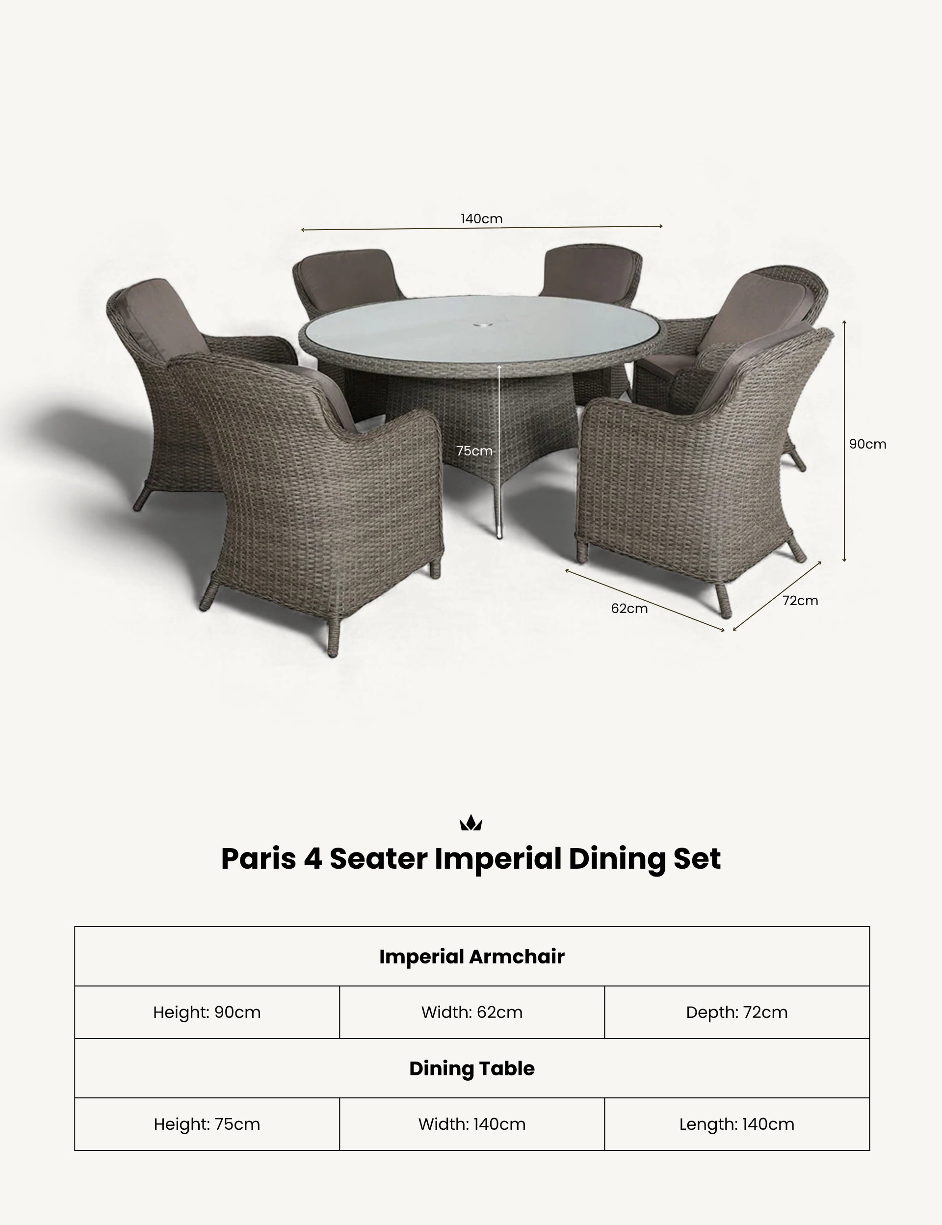 Paris 6 Seater Round Imperial Dining Set