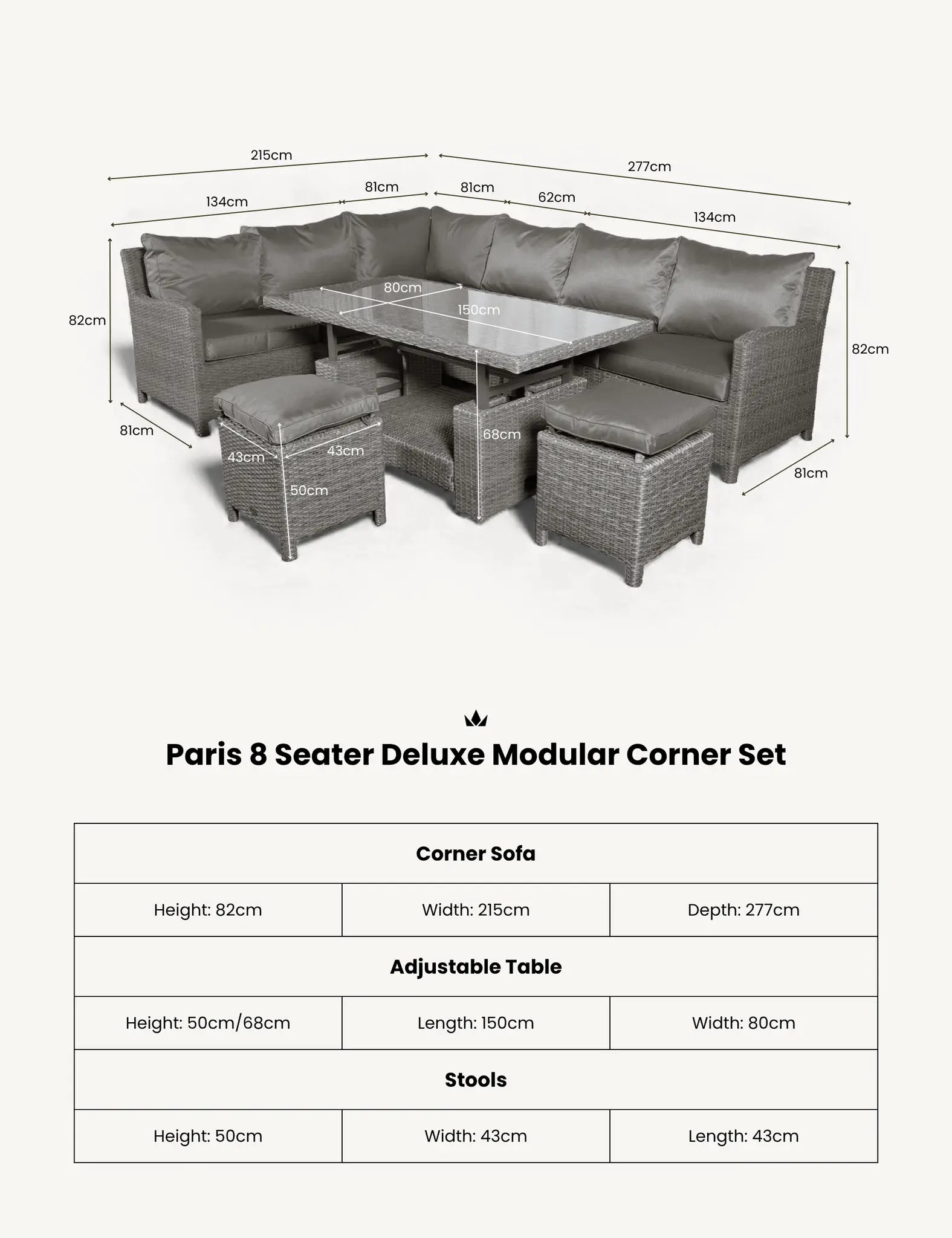 Image of Paris 8 Seater Deluxe Modular Corner Dining & Lounging Set