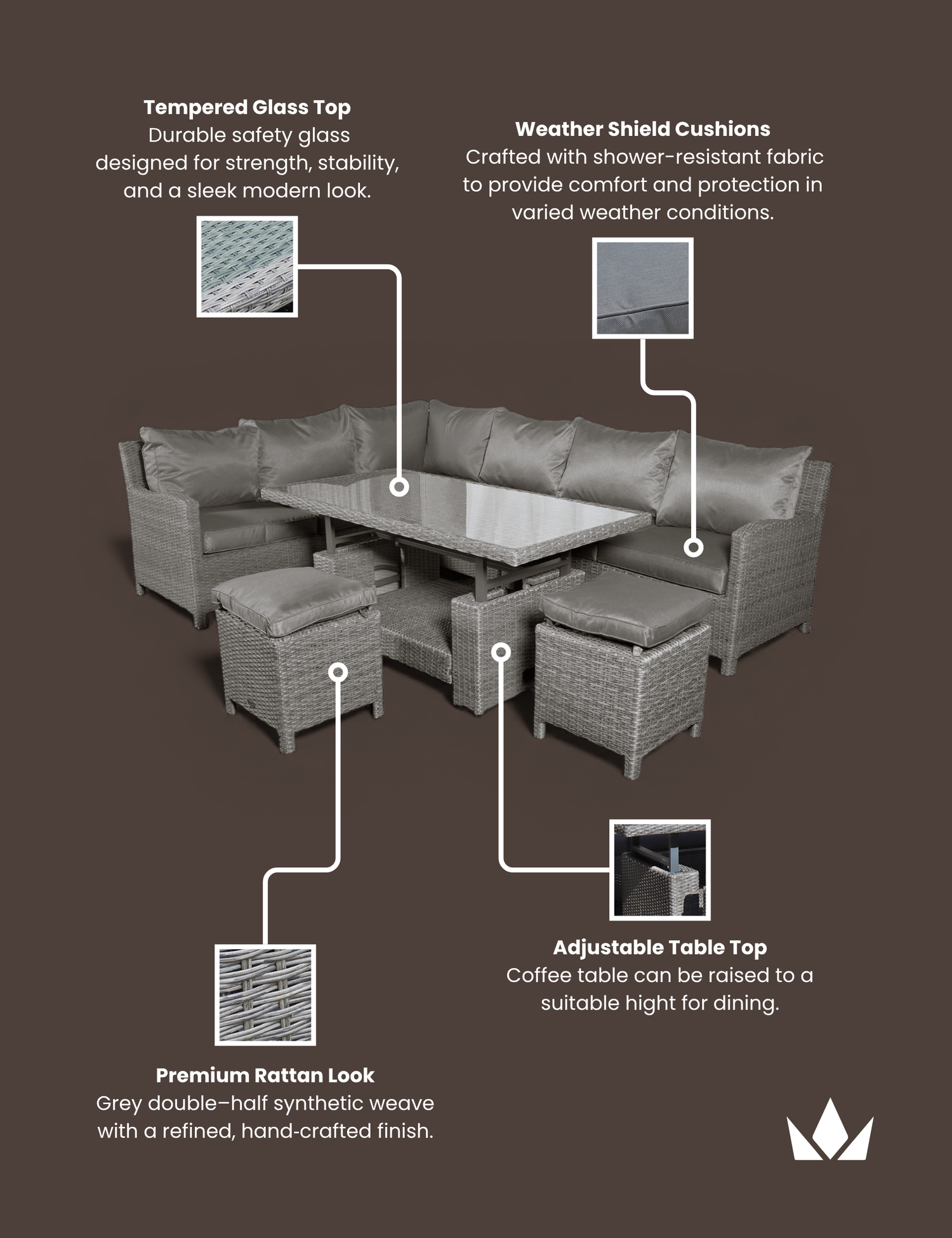 Paris 8 Seater Deluxe Modular Corner Dining &amp; Lounging Set